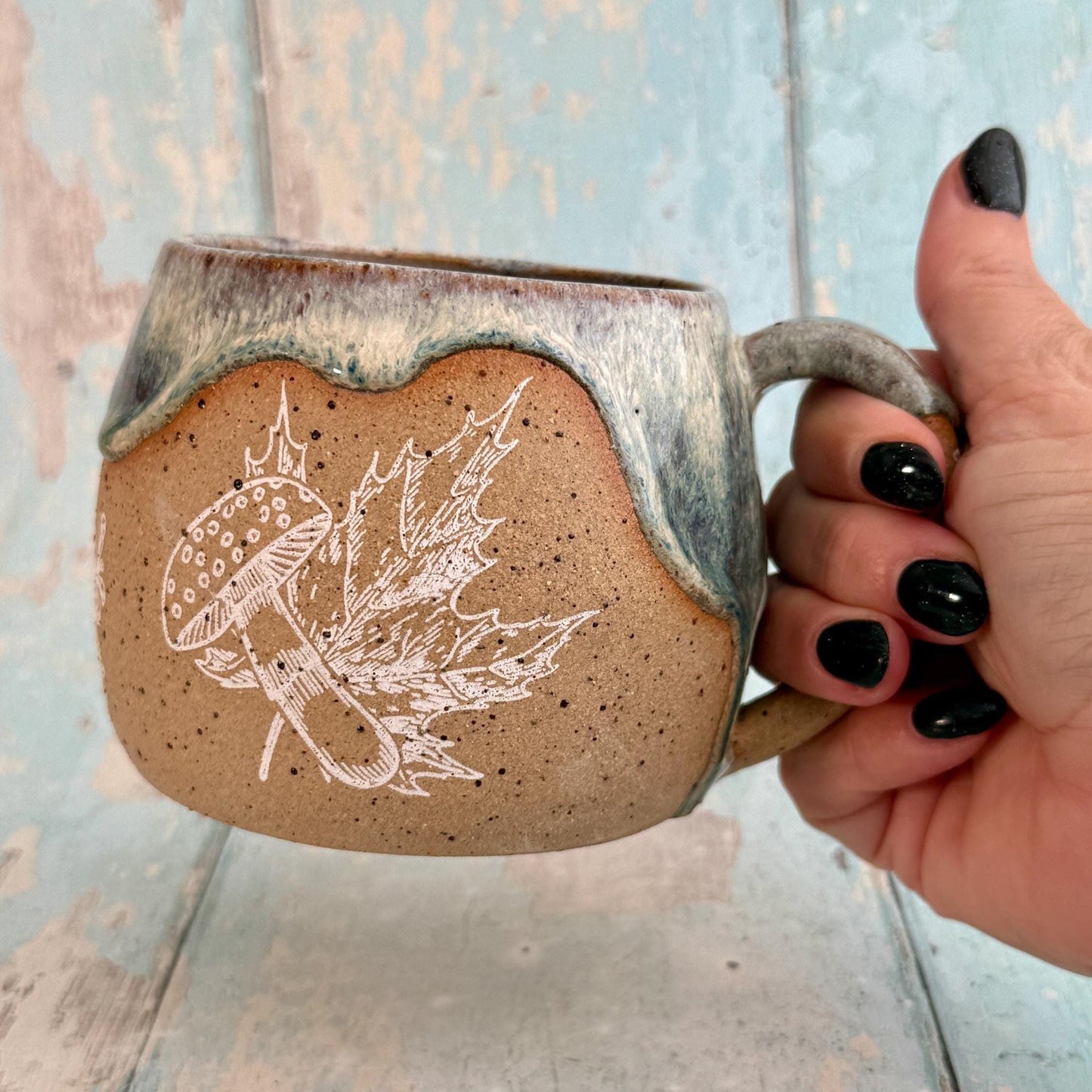 Blue Autumn Fall Mug, Large Ceramic Cup