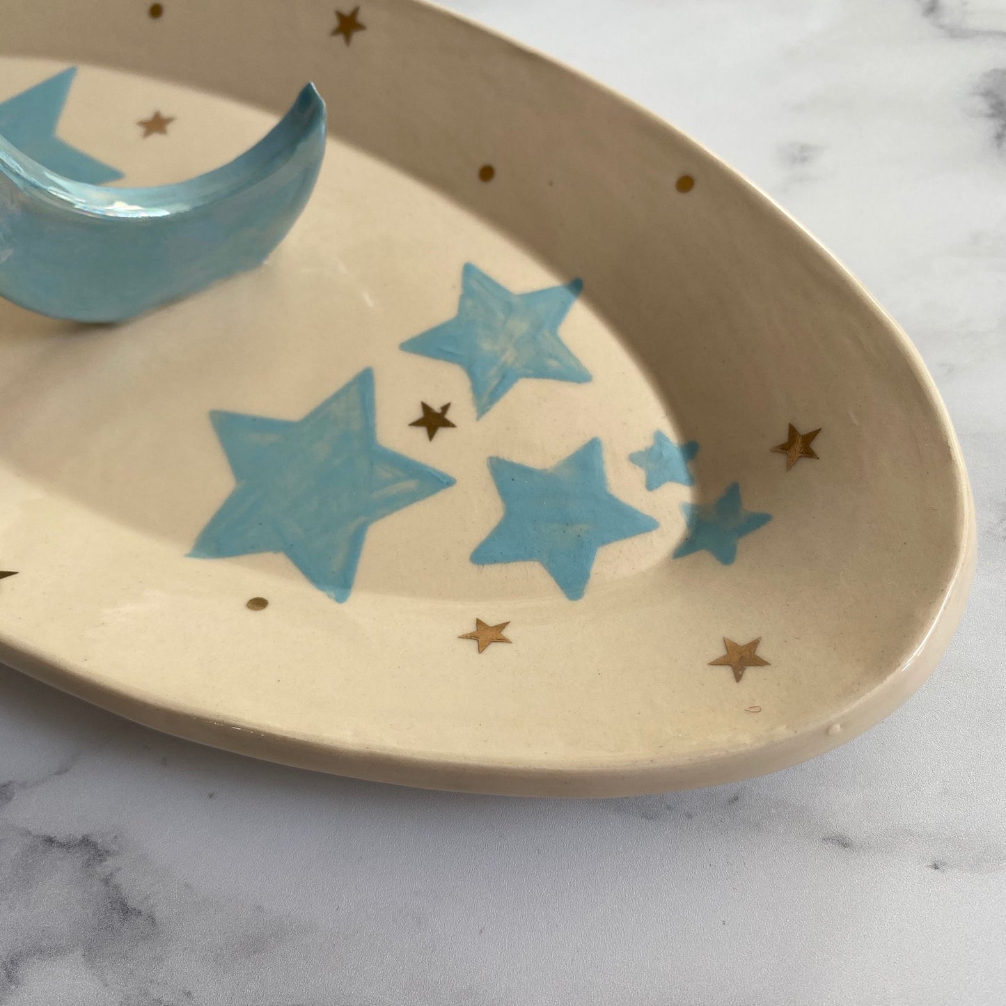 Ceramic Jewellery Dish, Turquoise Moon Stars