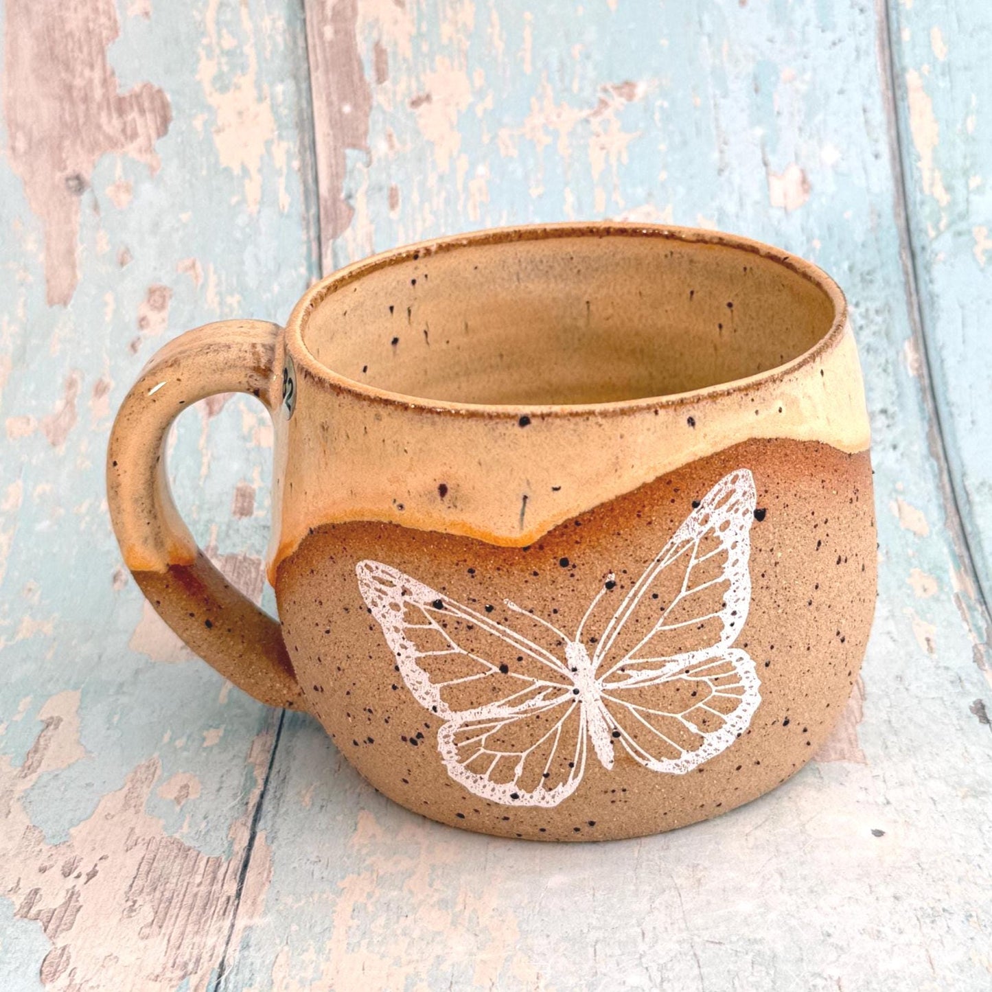 Peach Butterfly Mug, Large Ceramic Cup