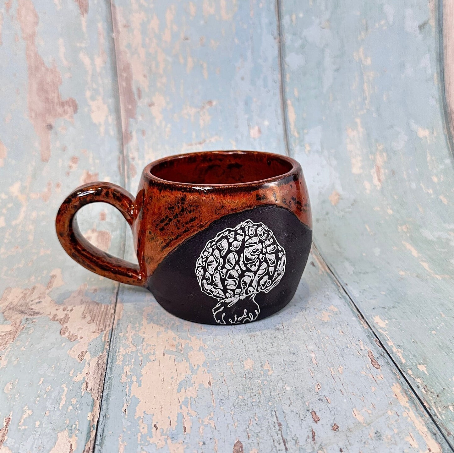 Copper Black Mushroom Mug, Large Fungi Ceramic Cup