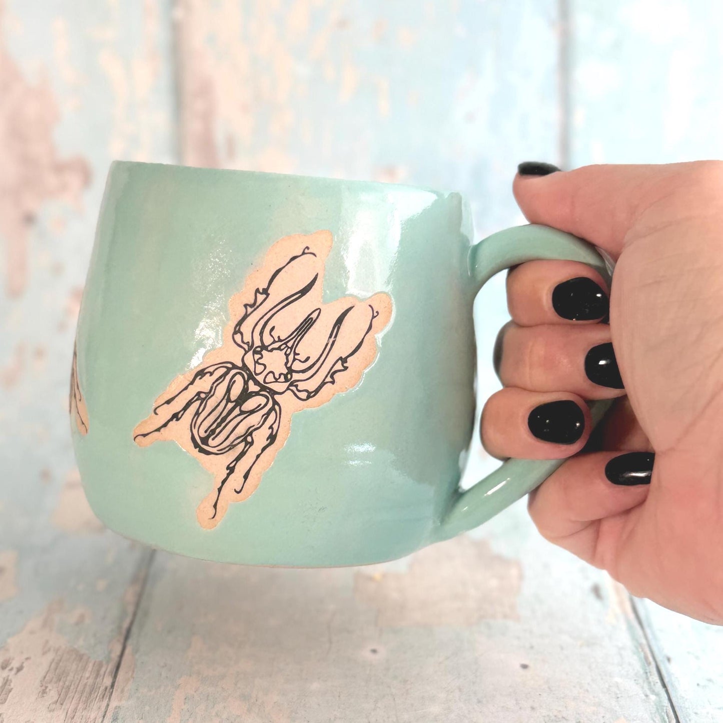 Turquoise Beetle Mug, Large Ceramic Cup