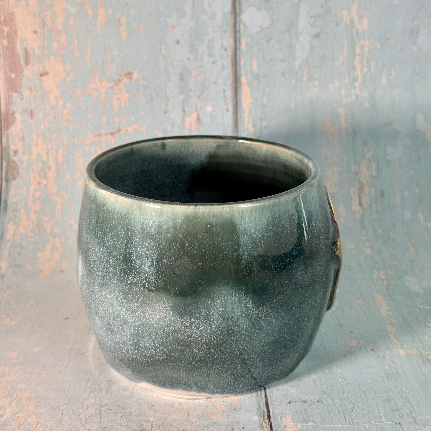 Green Gold Star Mug, Handmade Ceramic Mug