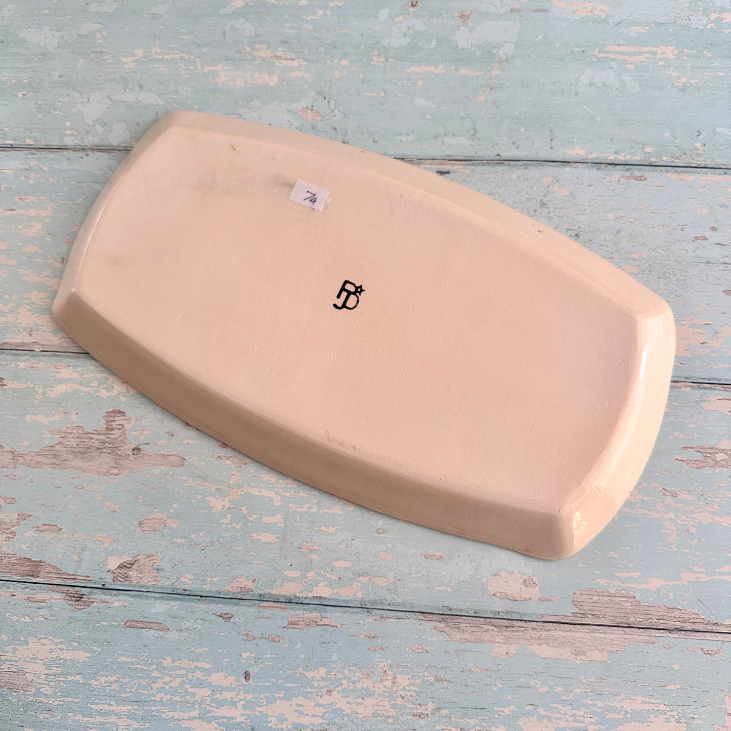 Peony and Ant Platter, Pink and Purple Large Handmade Rectangle Ceramic Plate
