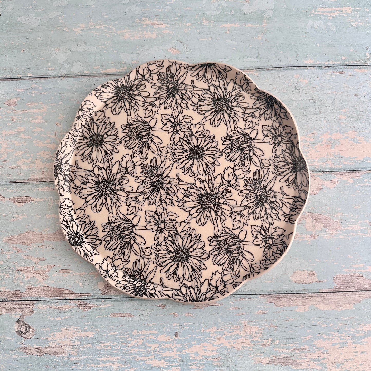 Large Daisy Plate, Floral Ceramic Platter
