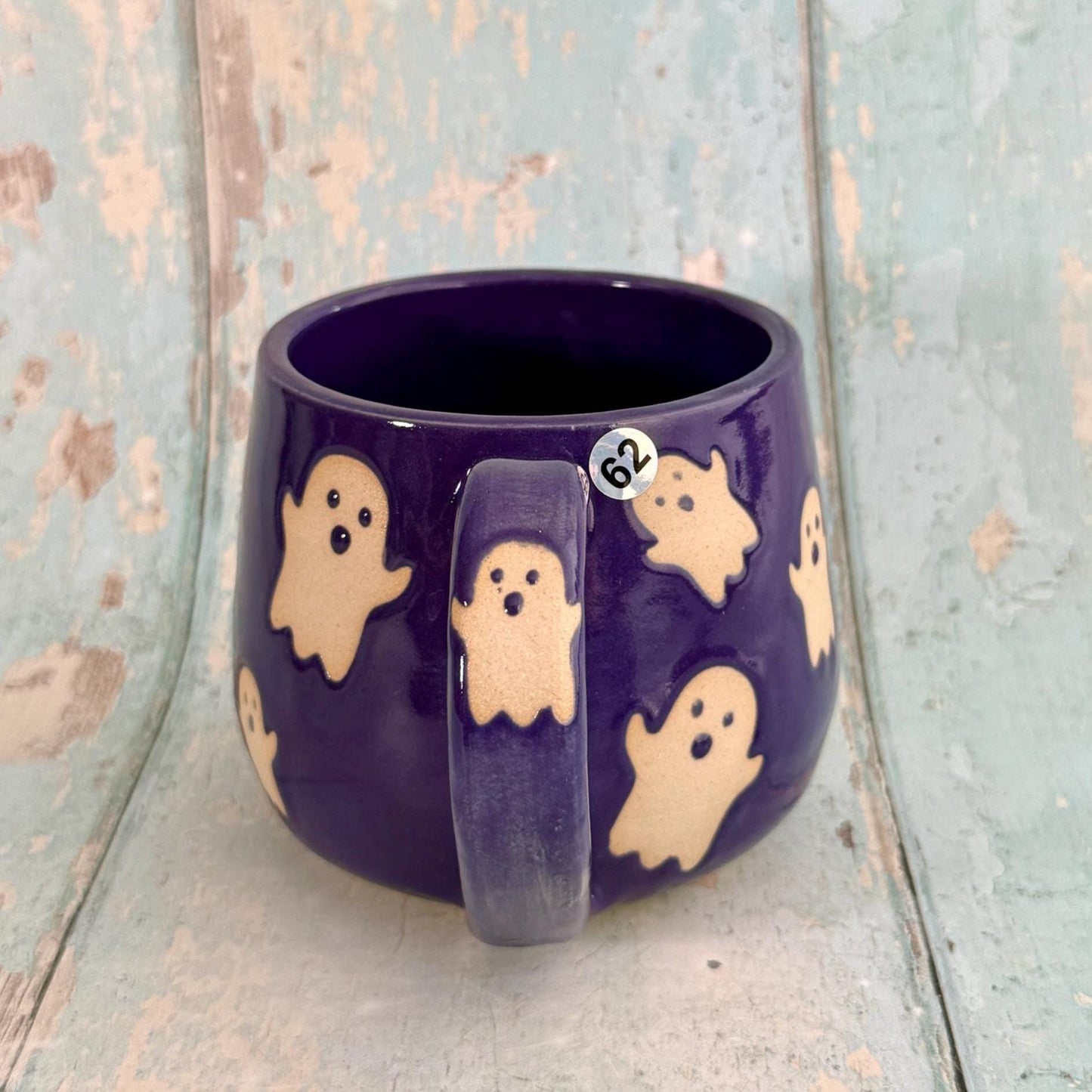Purple Ghost Mug, Handmade Ceramic Cup, Spooky Halloween Mug