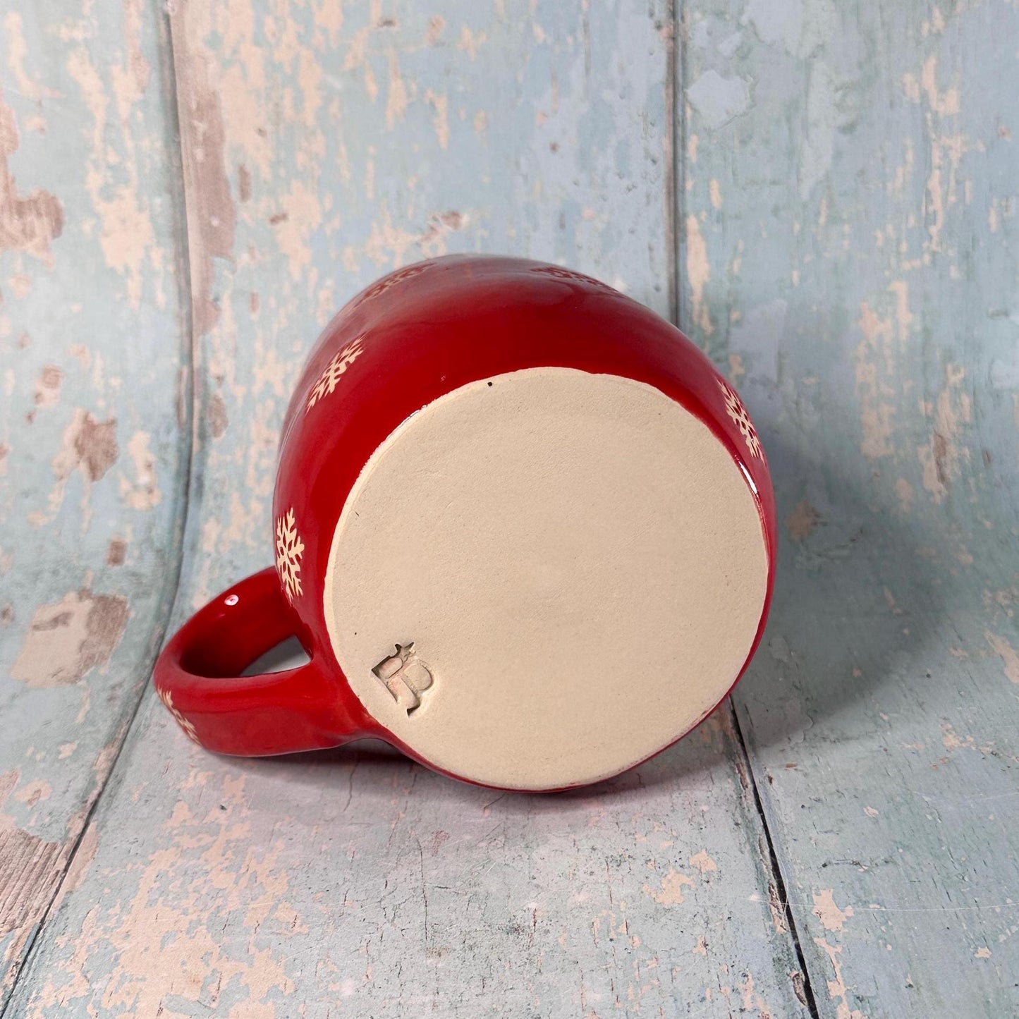 Red Christmas Hippo Mug, Handmade Ceramic Cup
