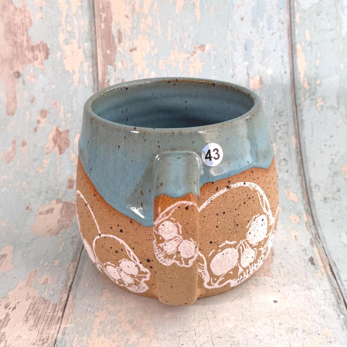 Turquoise Skull Mug, Handmade Ceramic Cup