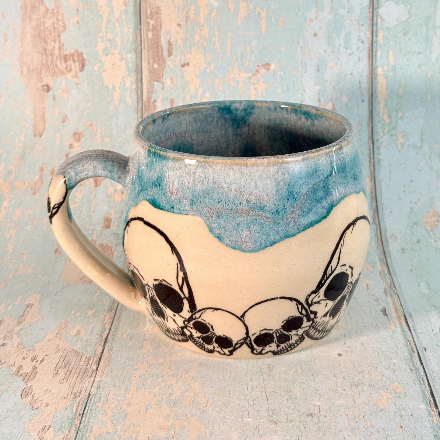 Turquoise Skull Mug, Handmade Ceramic Cup