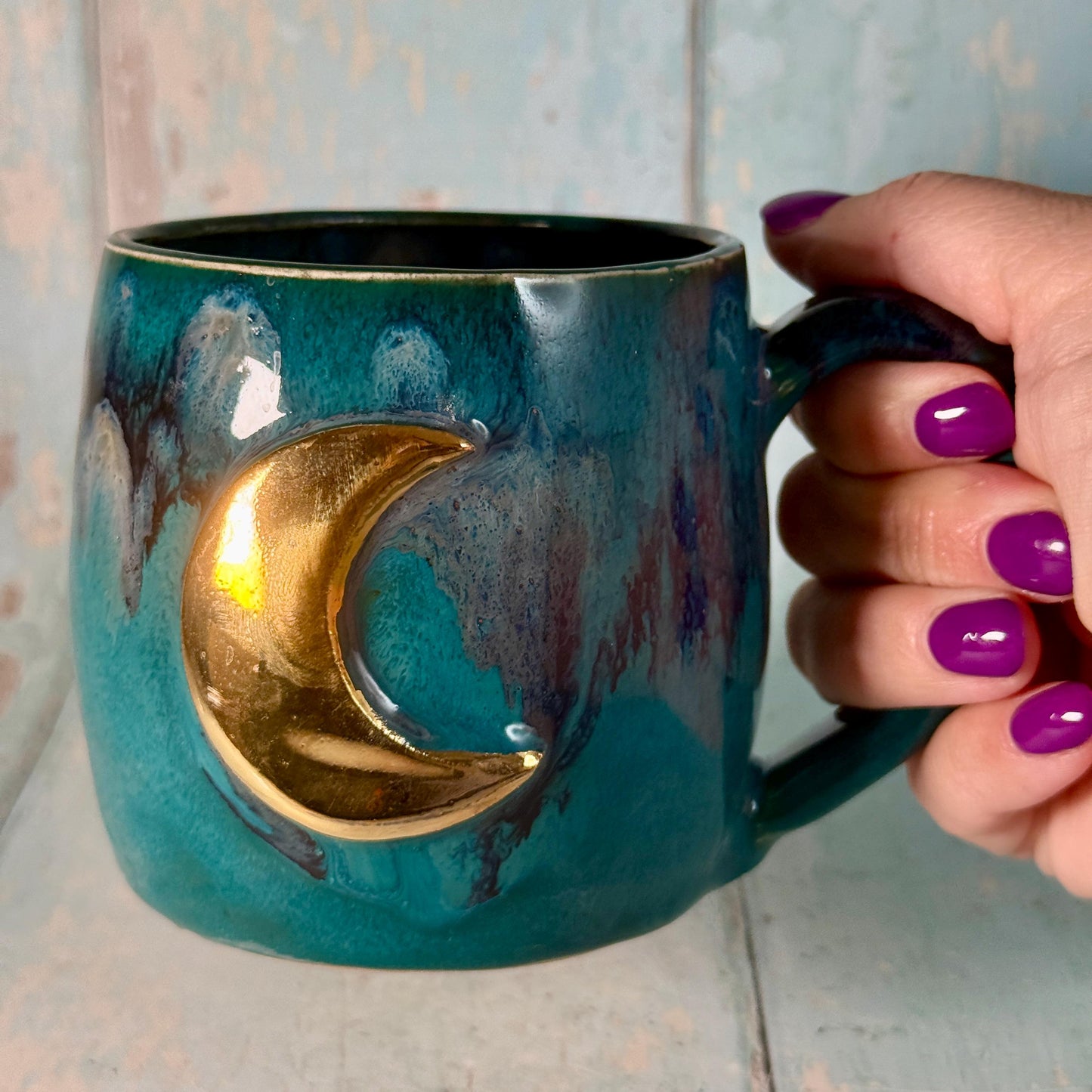 Teal Moon Mug, Large Ceramic Cup