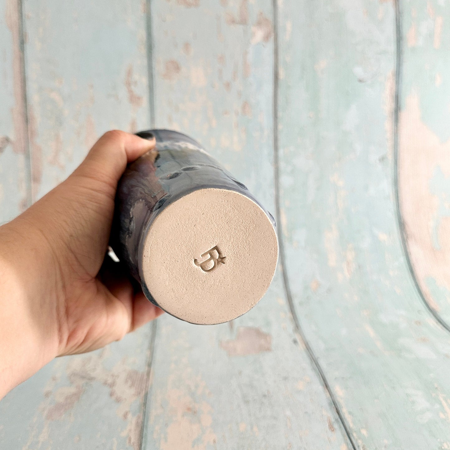 Blue Straw-holder Tumbler, Large Ceramic Cup