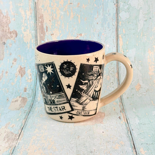 Black and White Tarot and Star Mug, Large Ceramic Cup