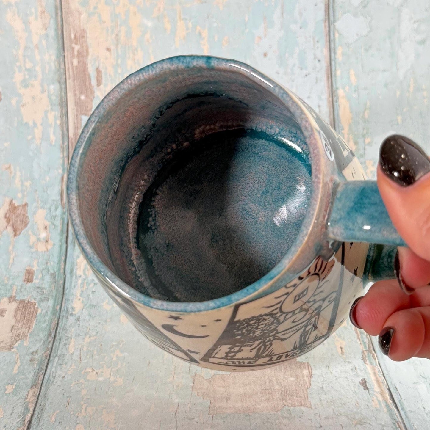 Turquoise Tarot Mug, Large Ceramic Cup