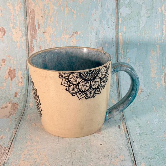 Turquoise Mandala Mug, Large Ceramic Cup