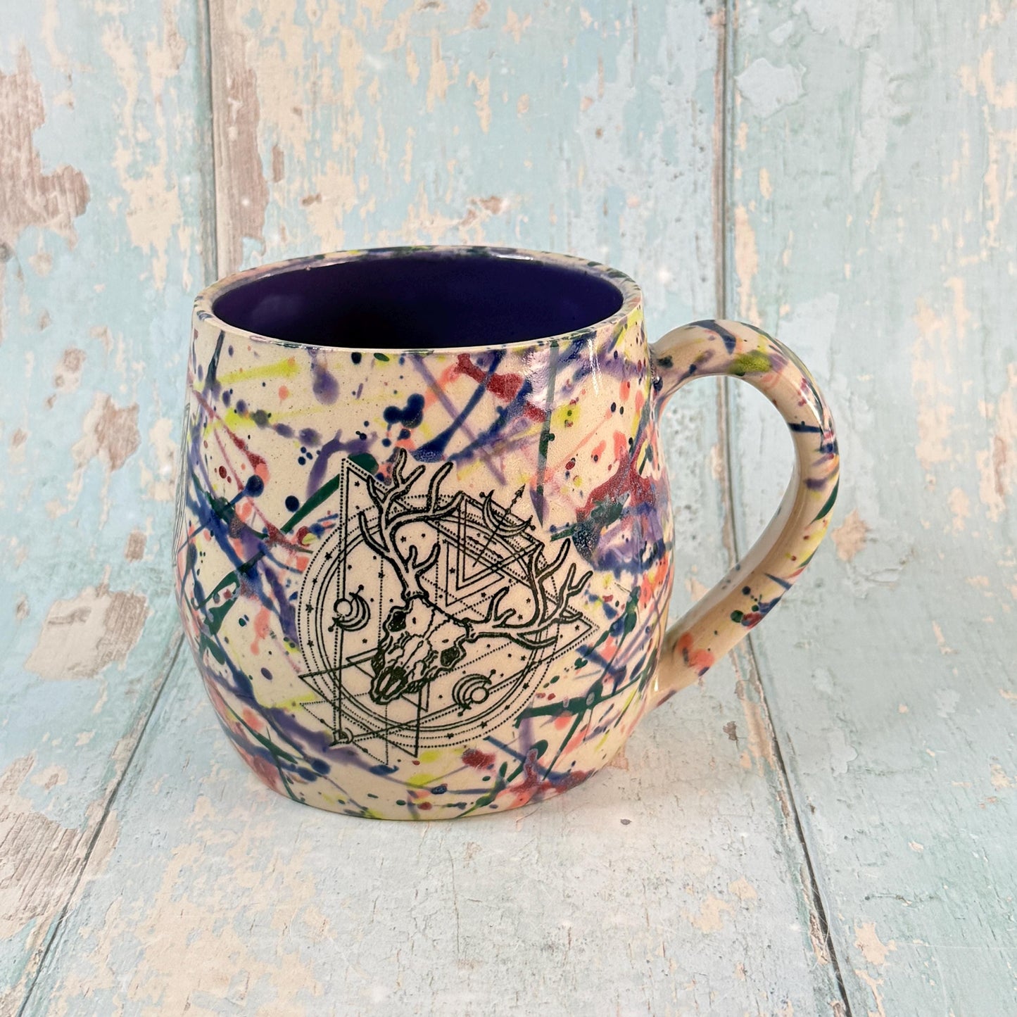 Dark Purple Boho Stag Skull Mug, Large Ceramic Cup