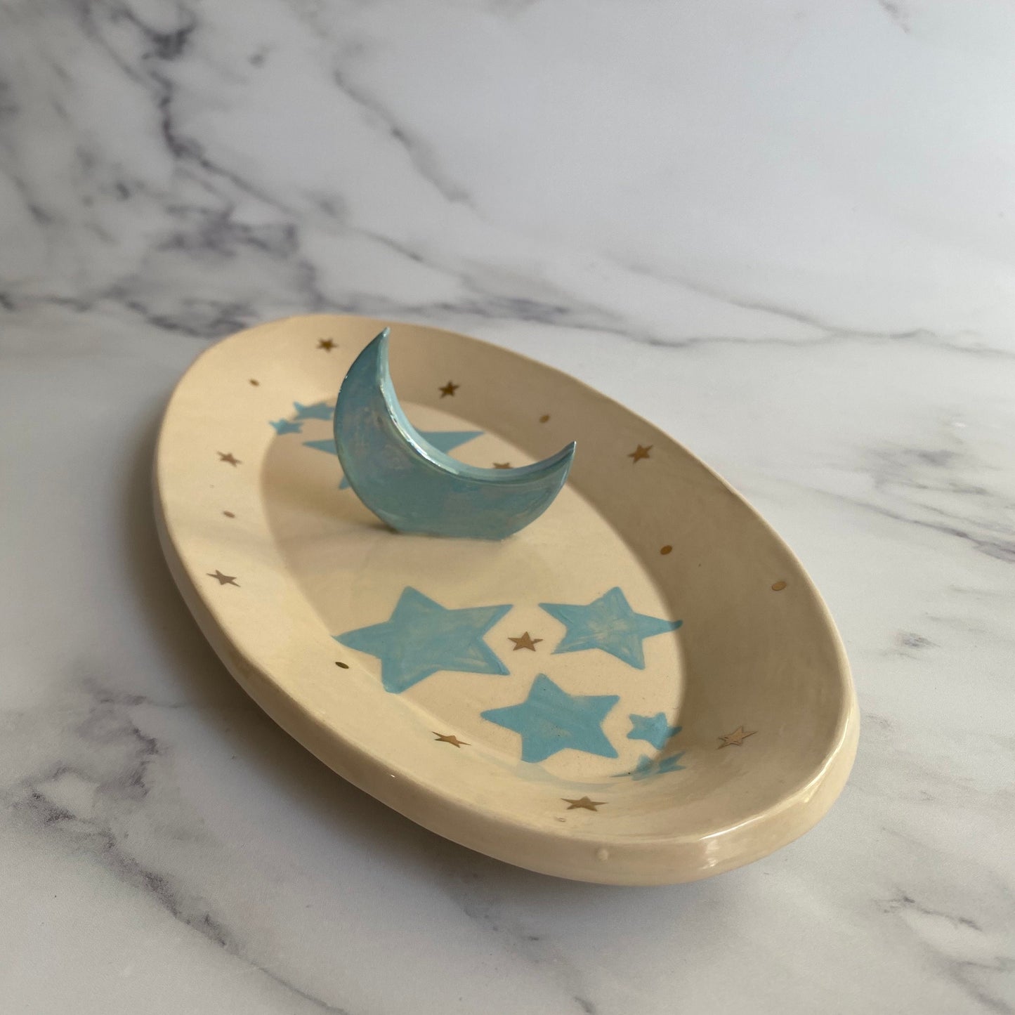 Ceramic Jewellery Dish, Turquoise Moon Stars