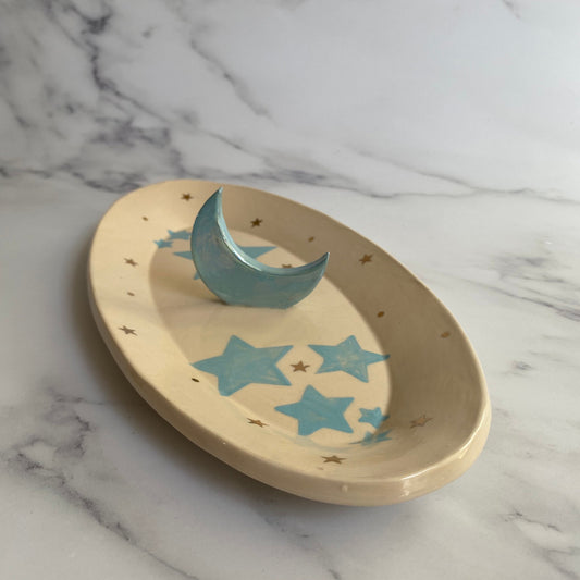 Ceramic Jewellery Dish, Turquoise Moon Stars
