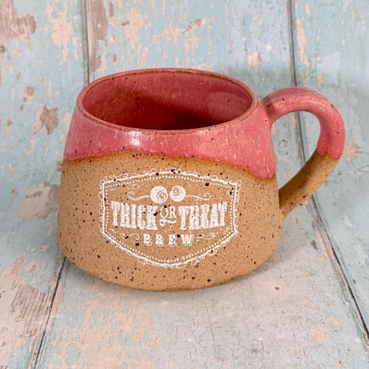 Pink Halloween Trick or Treat Label Mug Spooky Season Cup