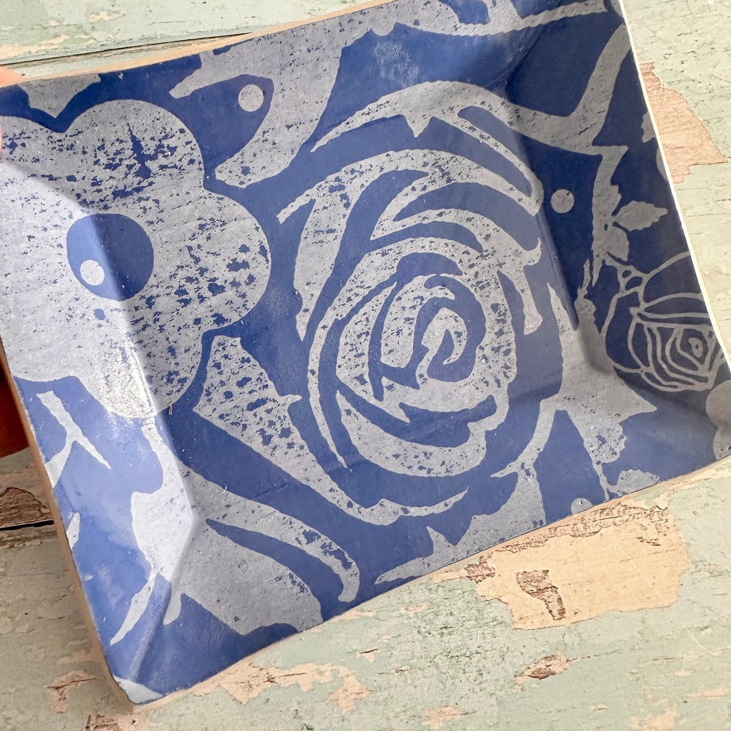 Small Floral Blue Ring Dish, Handmade Ceramic Pot