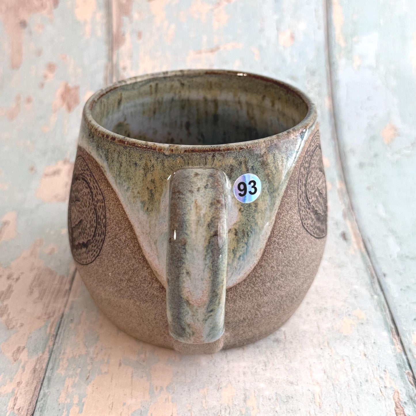 Green Grey Horseshoe Crab Dollar Mug, Large Ceramic Cup