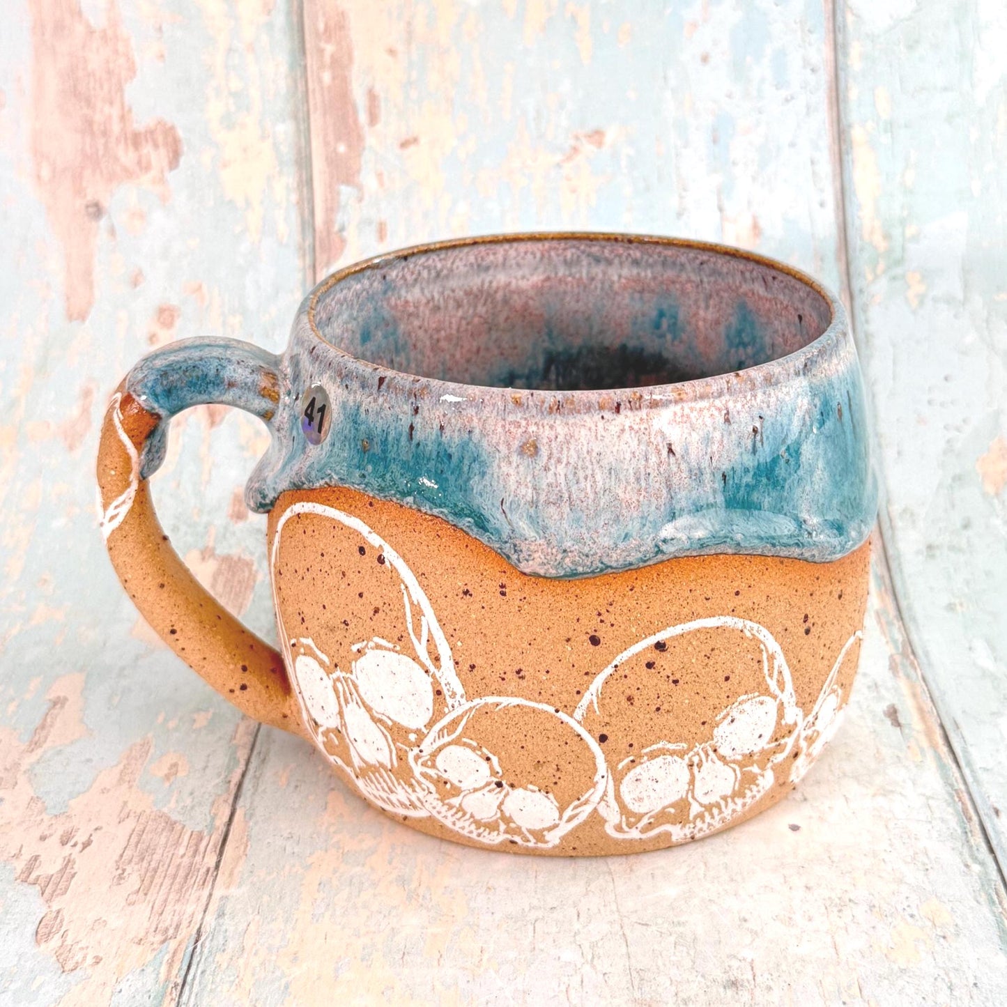 Turquoise Skull Mug, Handmade Ceramic Cup