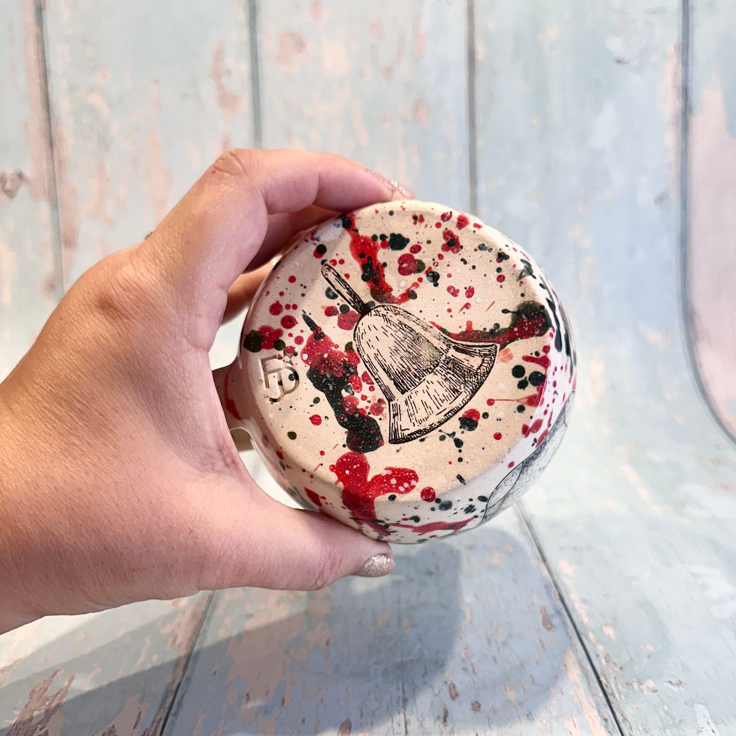 Large Christmas Mug, Handmade Ceramic Cup, Green Red Gold