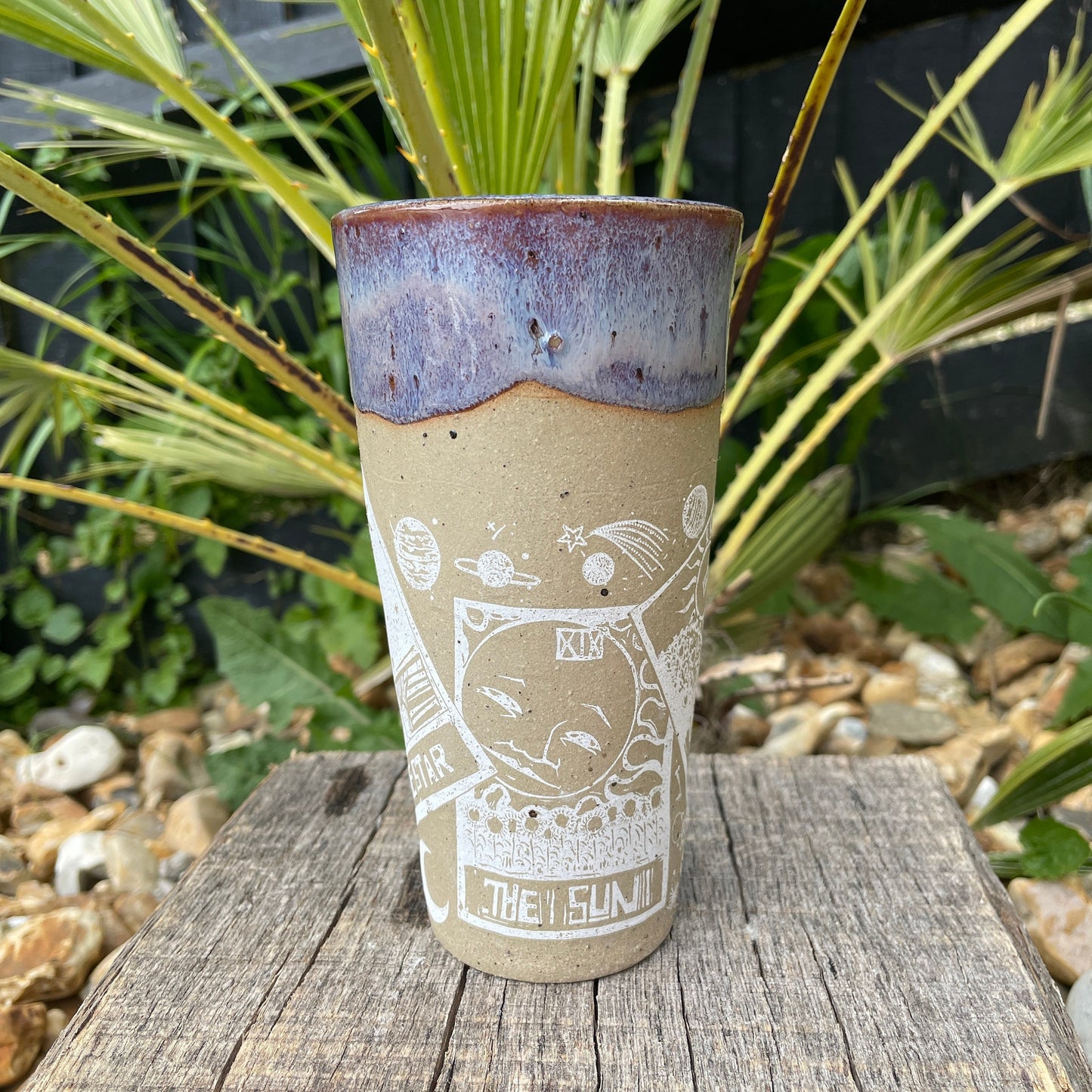 Large Purple Tarot Ceramic Tumbler, Whimsy Goth, Handmade Modern Cup