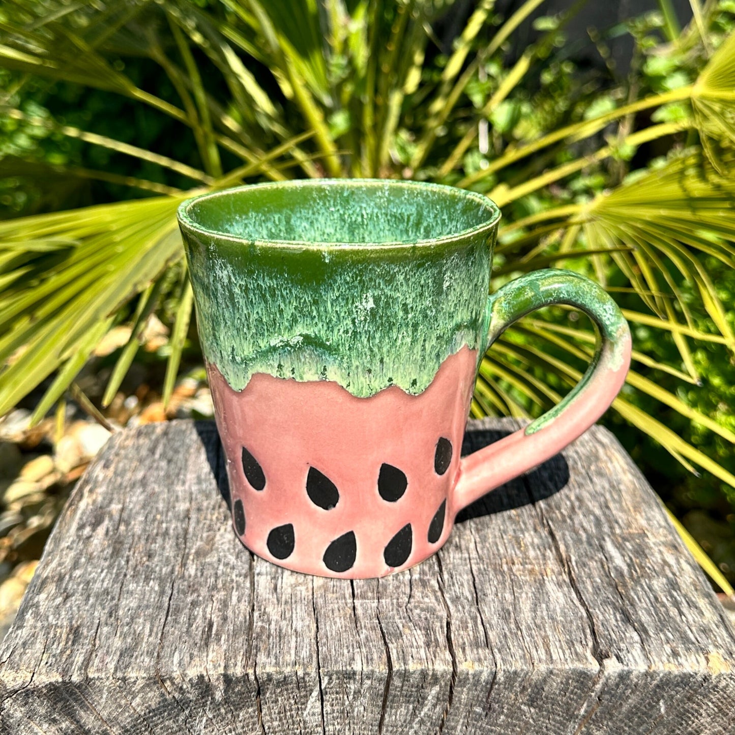 Ceramic Watermelon Mug, Large Pink and Green Cup