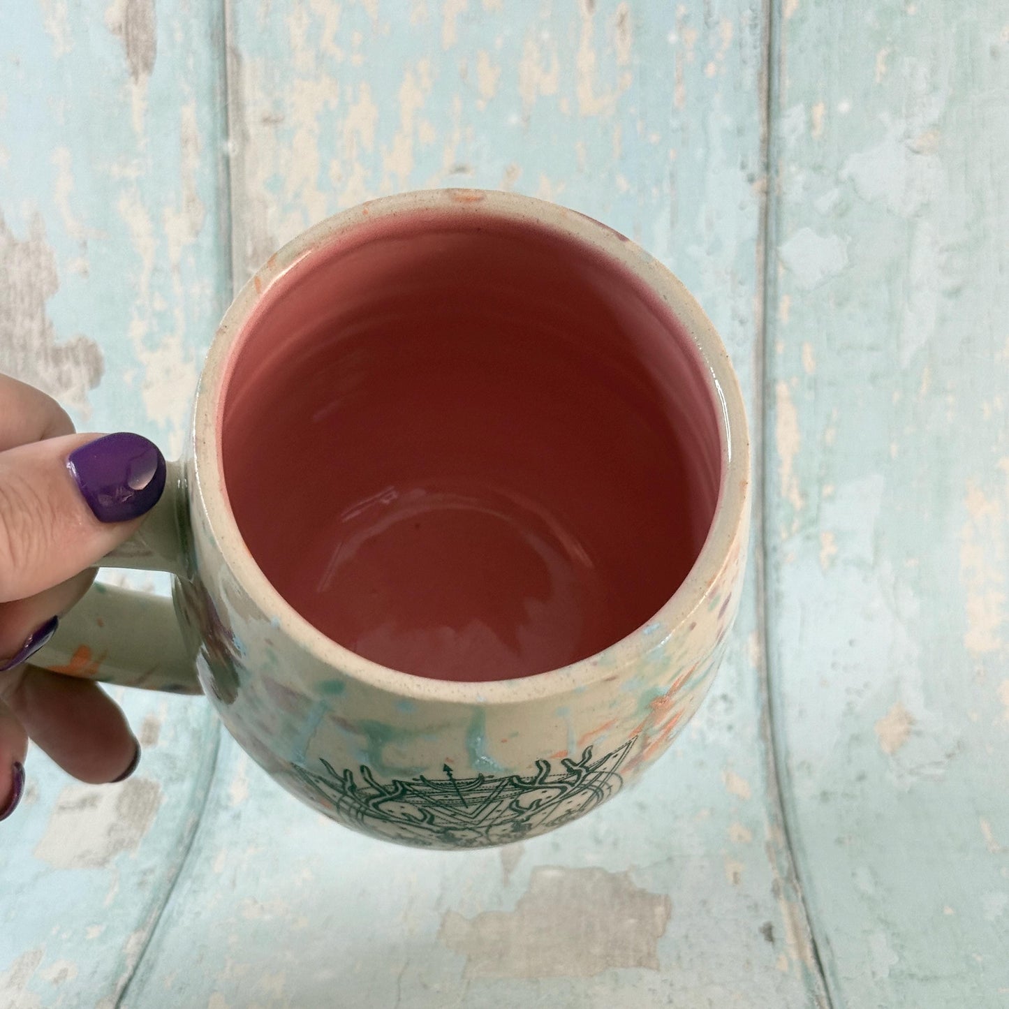 Pastel Boho Stag Skull Mug, Large Ceramic Cup