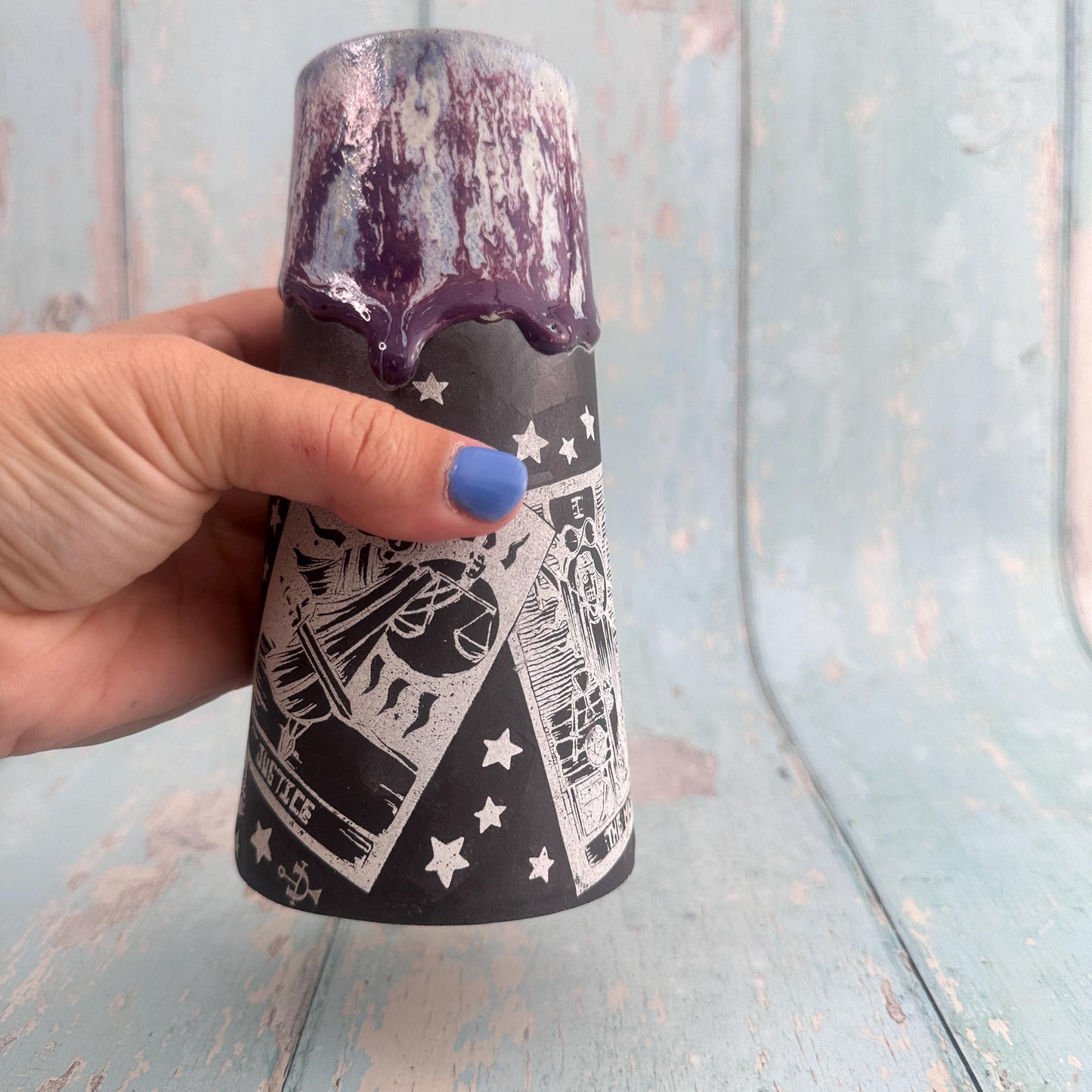 Black and Purple Tarot Ceramic Vase, Handmade Modern Pottery
