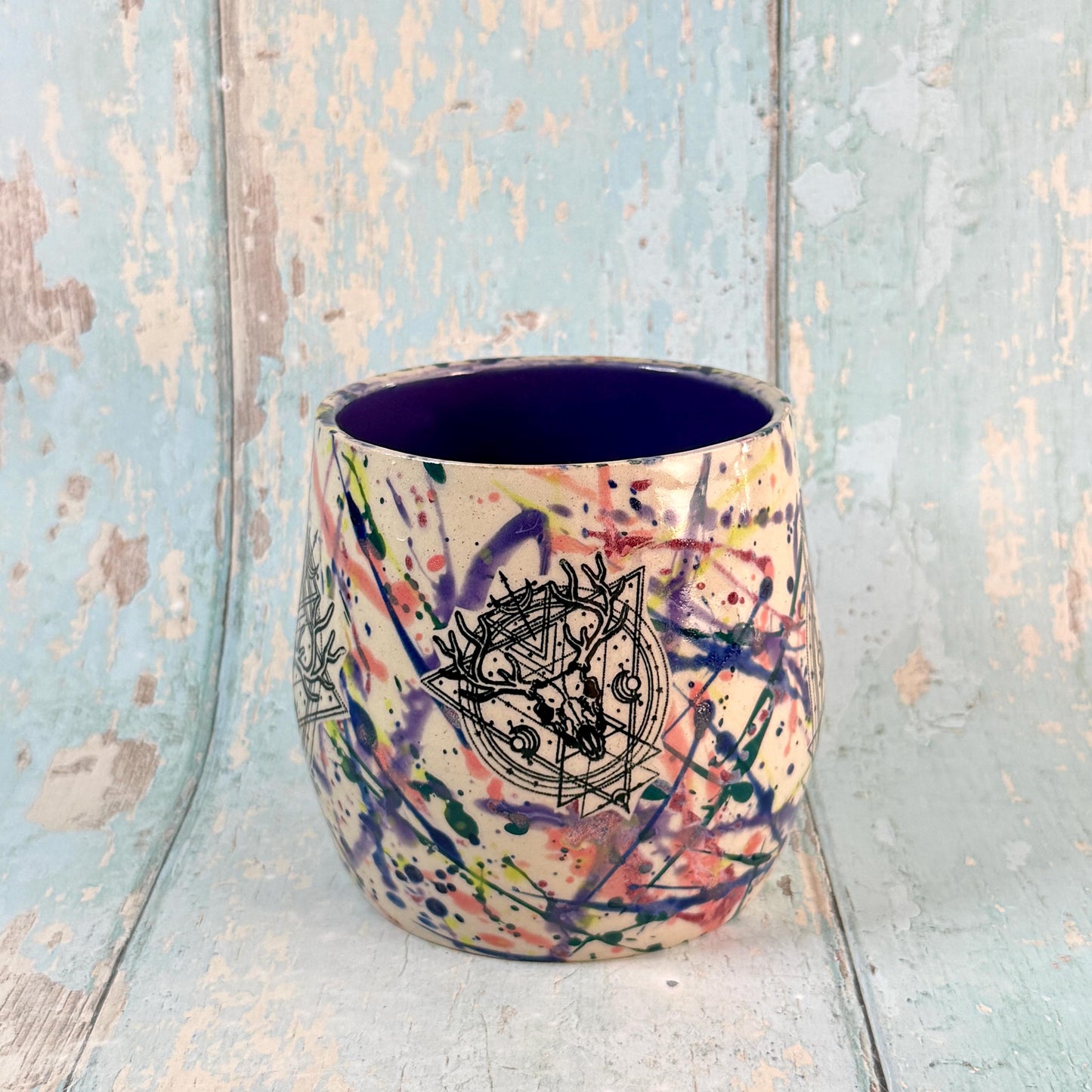 Dark Purple Boho Stag Skull Mug, Large Ceramic Cup