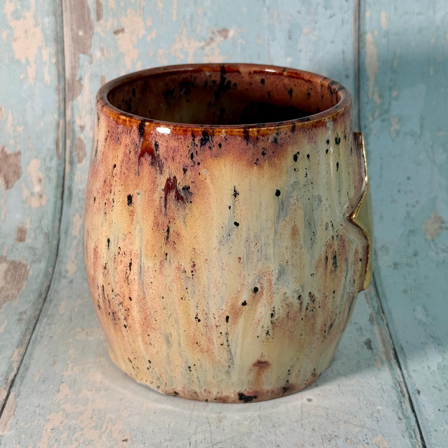 Beige spotty Gold Star Mug, Handmade Ceramic Mug