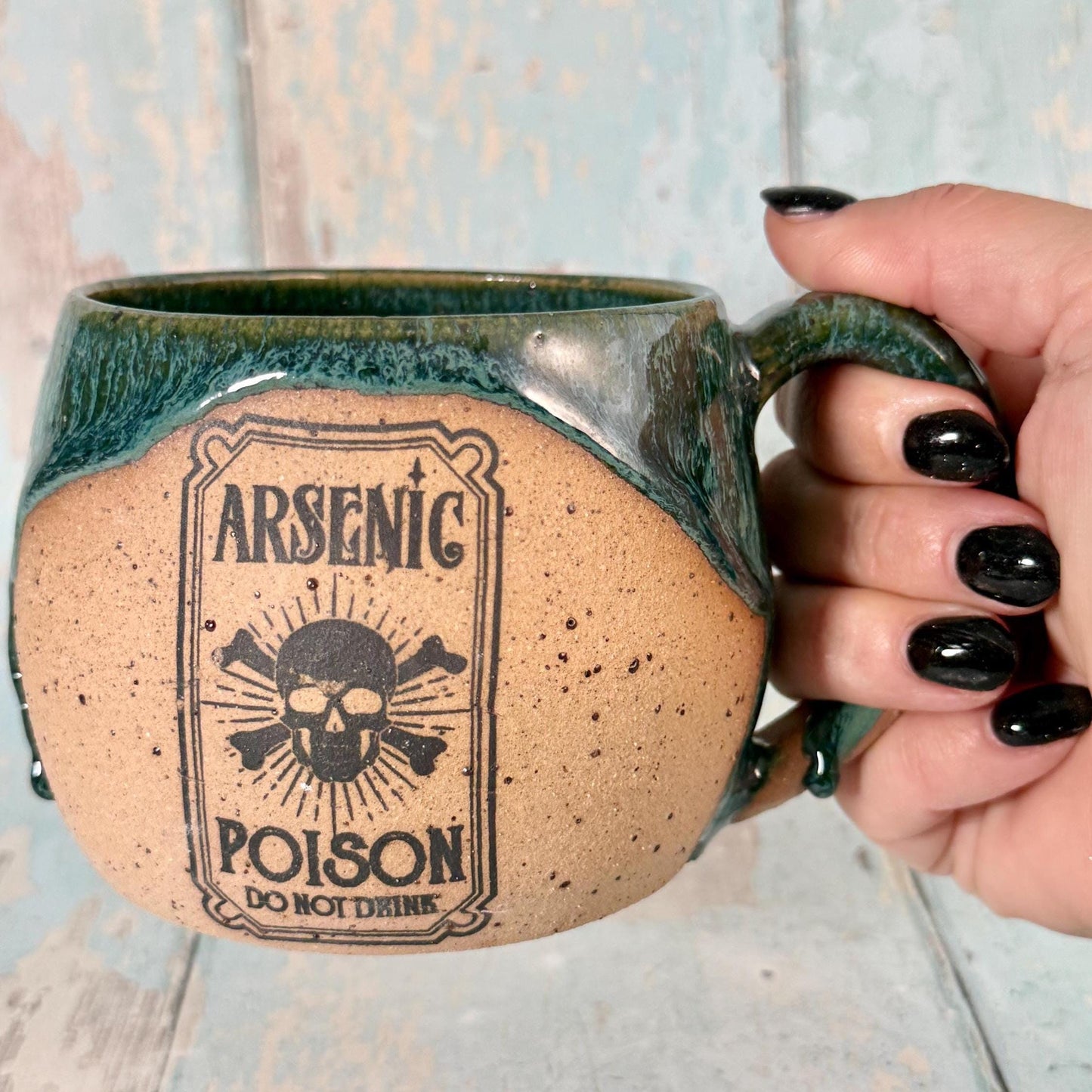 Green and Black "Poison" Witch Label Mug Halloween Spooky Season Cup