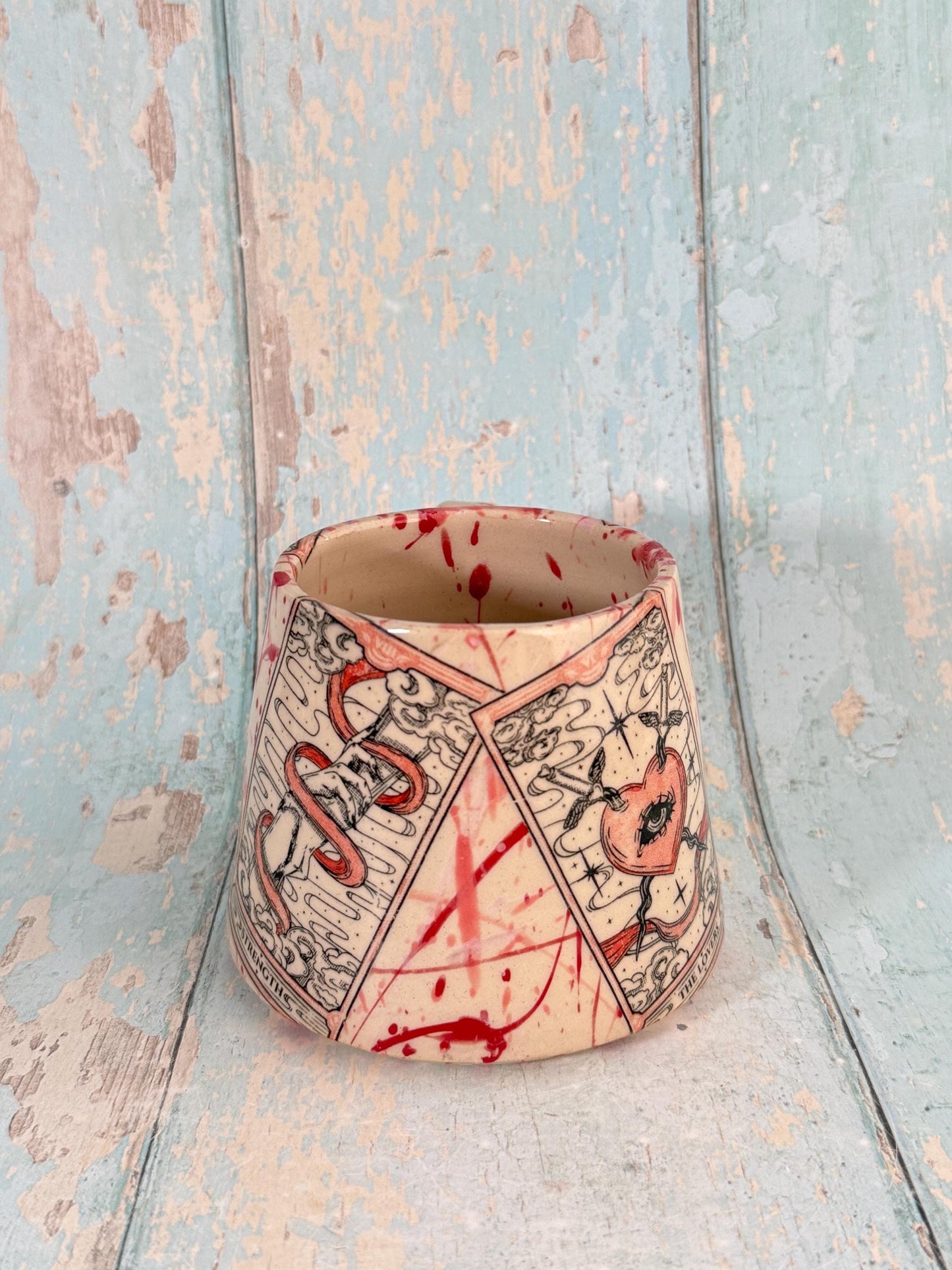 Pink and Red Tarot Mug, Large Ceramic Cup