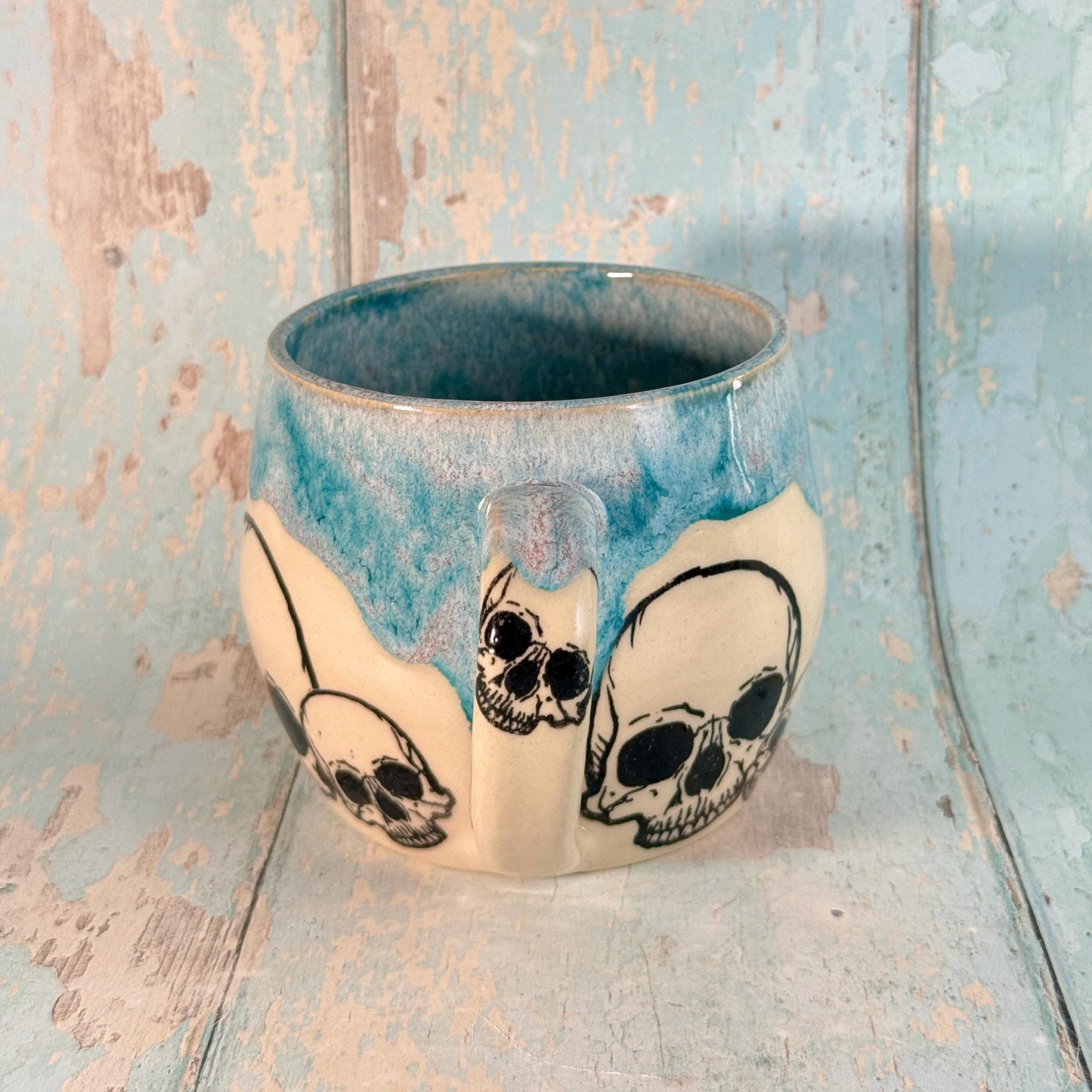 Turquoise Skull Mug, Handmade Ceramic Cup