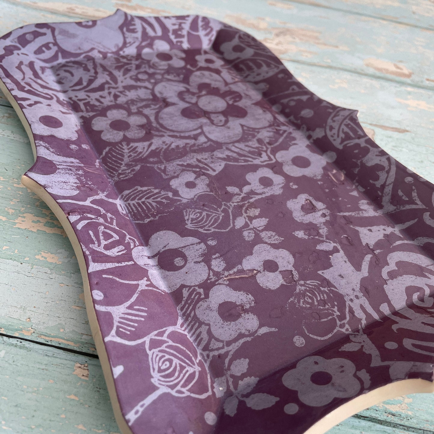 Purple Floral Platter, Shabby Chic Plate Tray