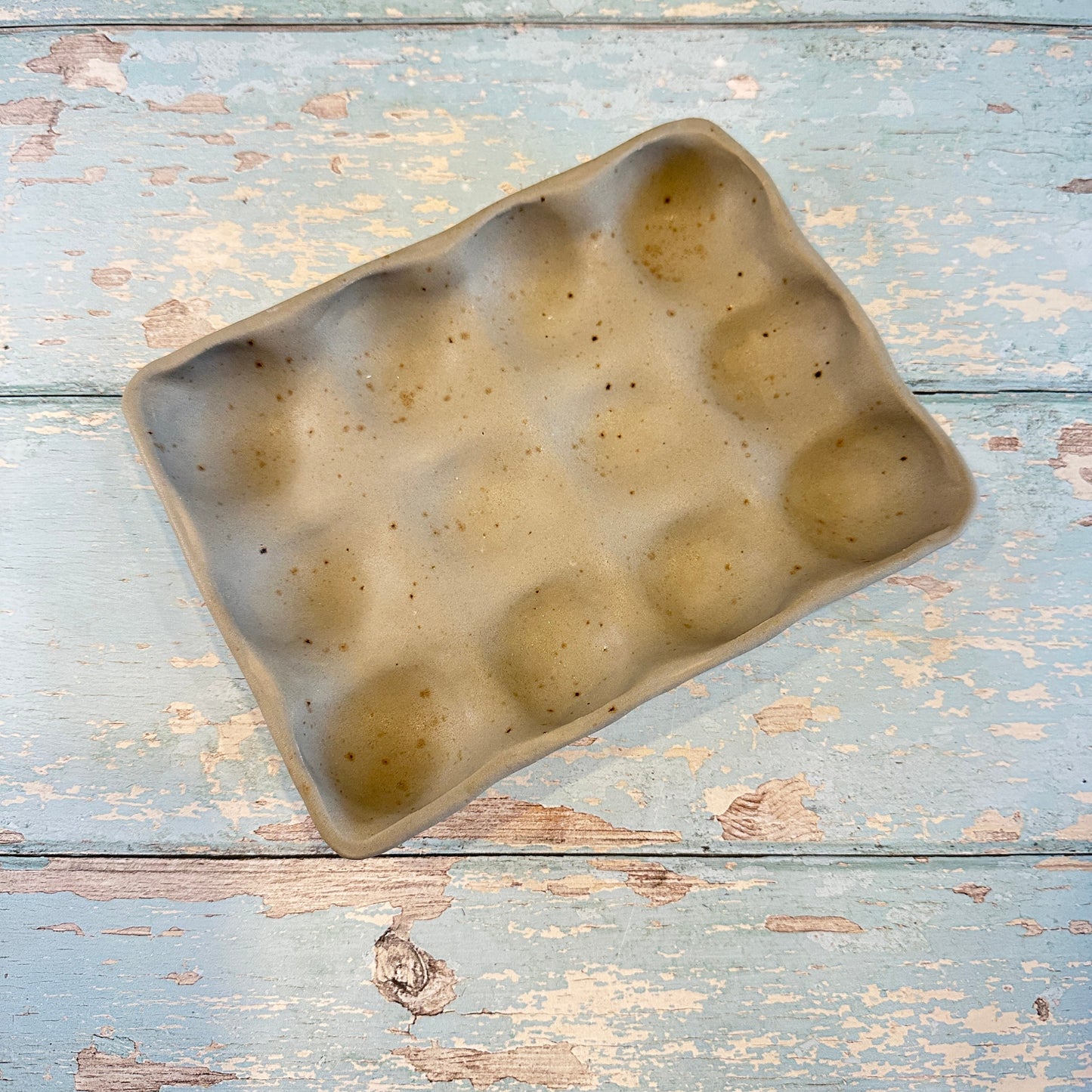 Grey Ceramic Egg Tray, Holds 6 or 12 Eggs