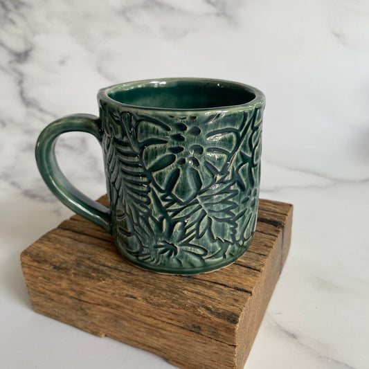 Monstera Leaf Mug, Small Green Ceramic
