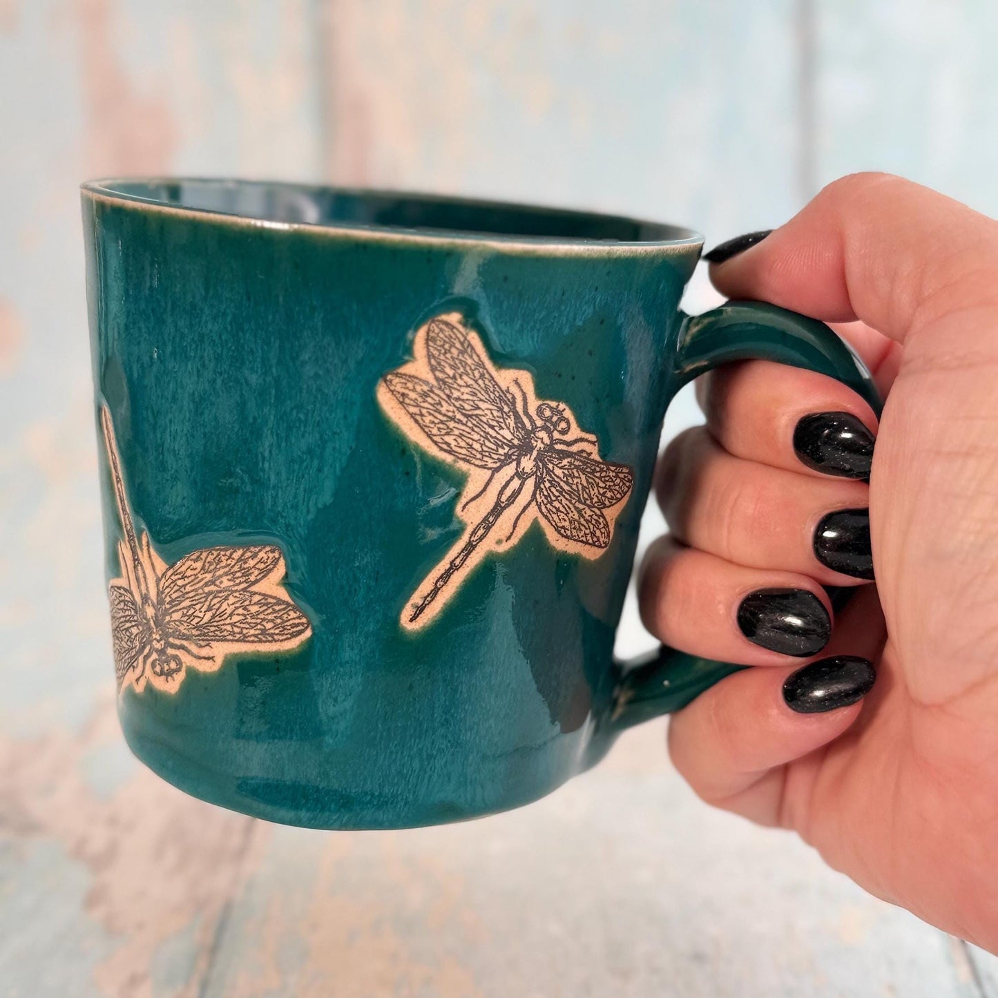 Handmade Dragonfly Mug, Large Ceramic Cup