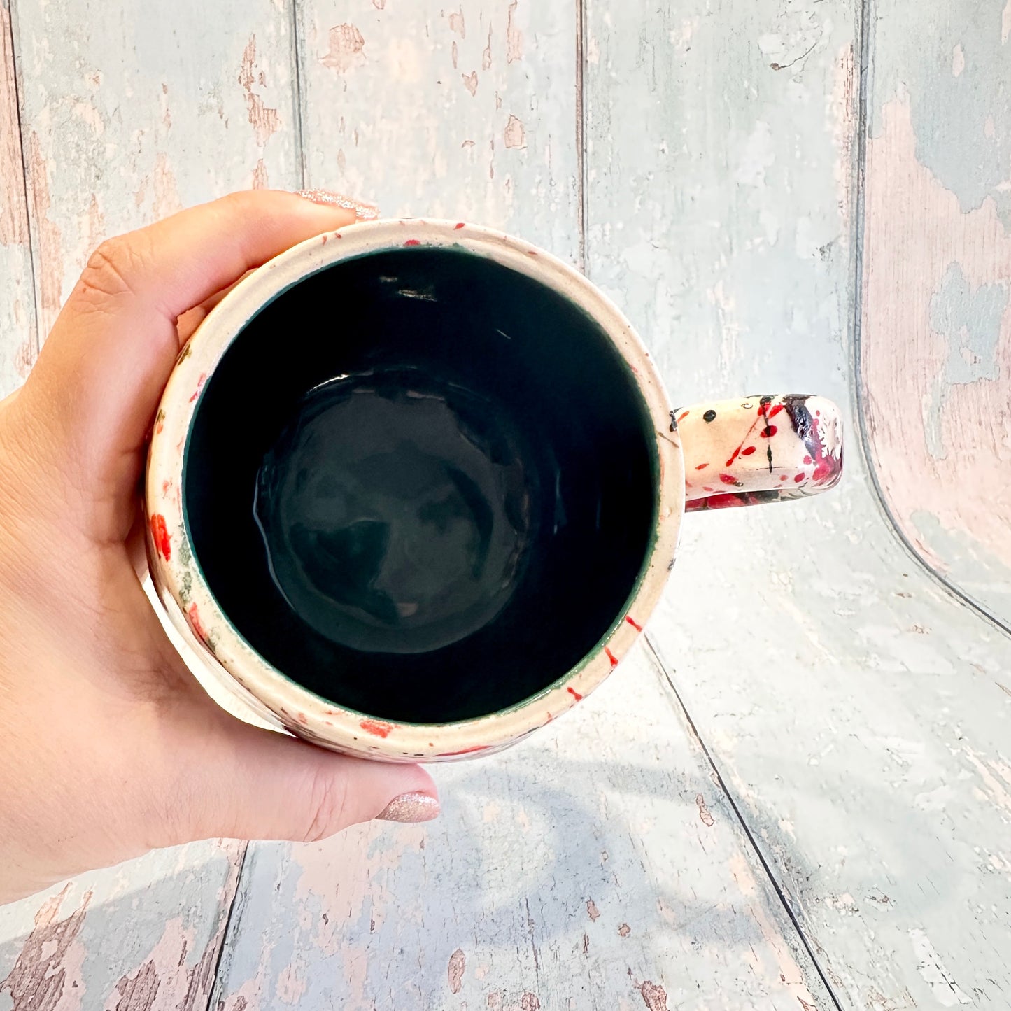 Large Christmas Mug, Handmade Ceramic Cup, Green Red Gold