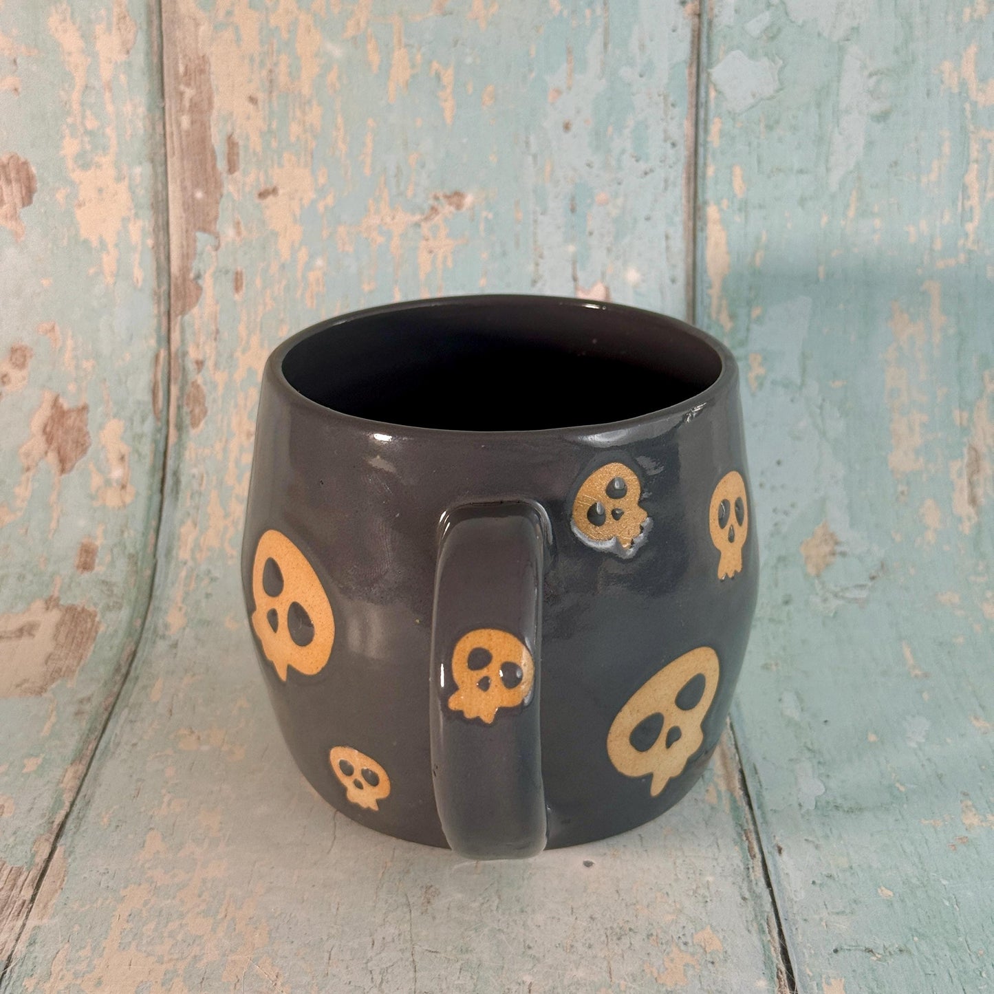 Grey Skull Mug, Handmade Ceramic Cup, Spooky Halloween Mug