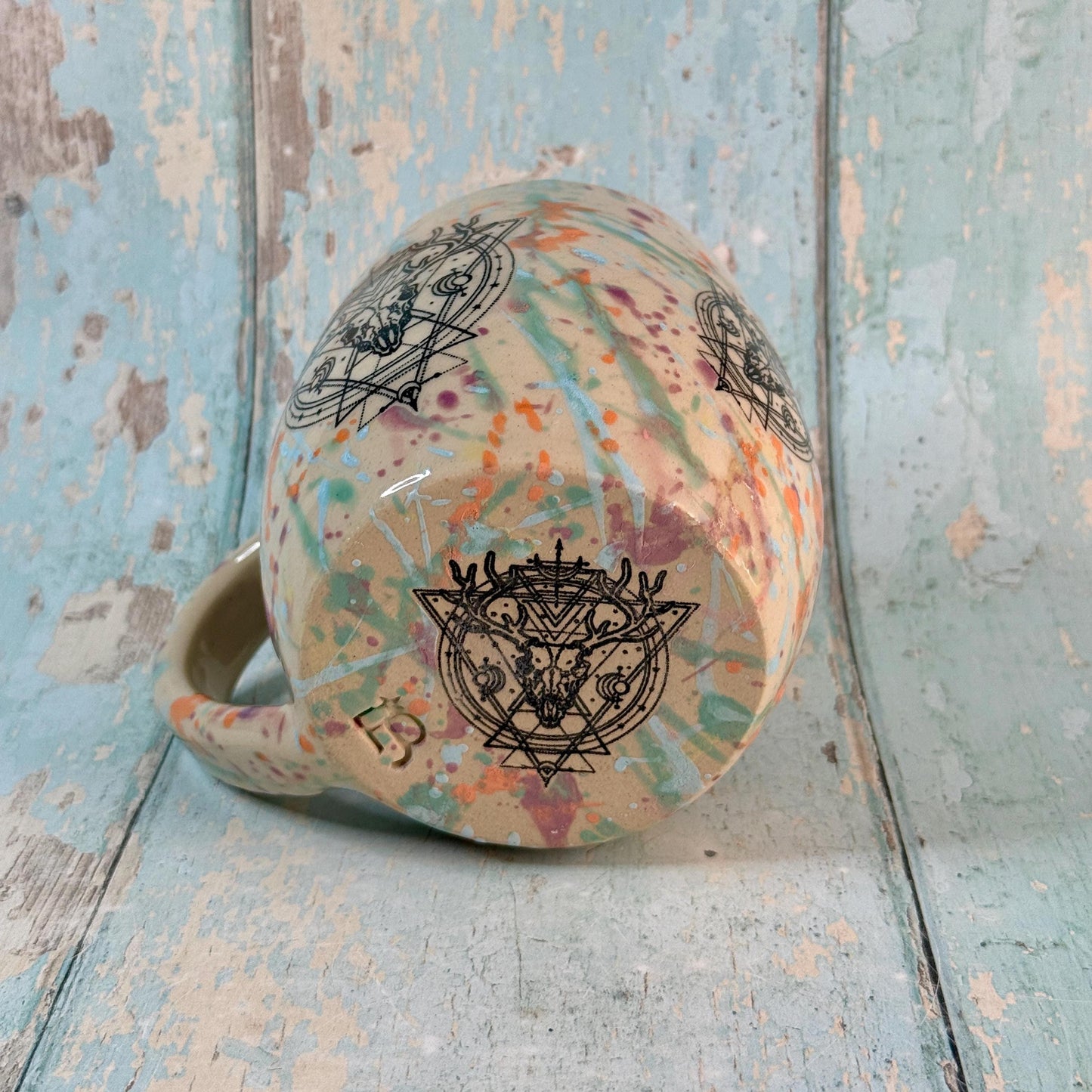 Pastel Boho Stag Skull Mug, Large Ceramic Cup
