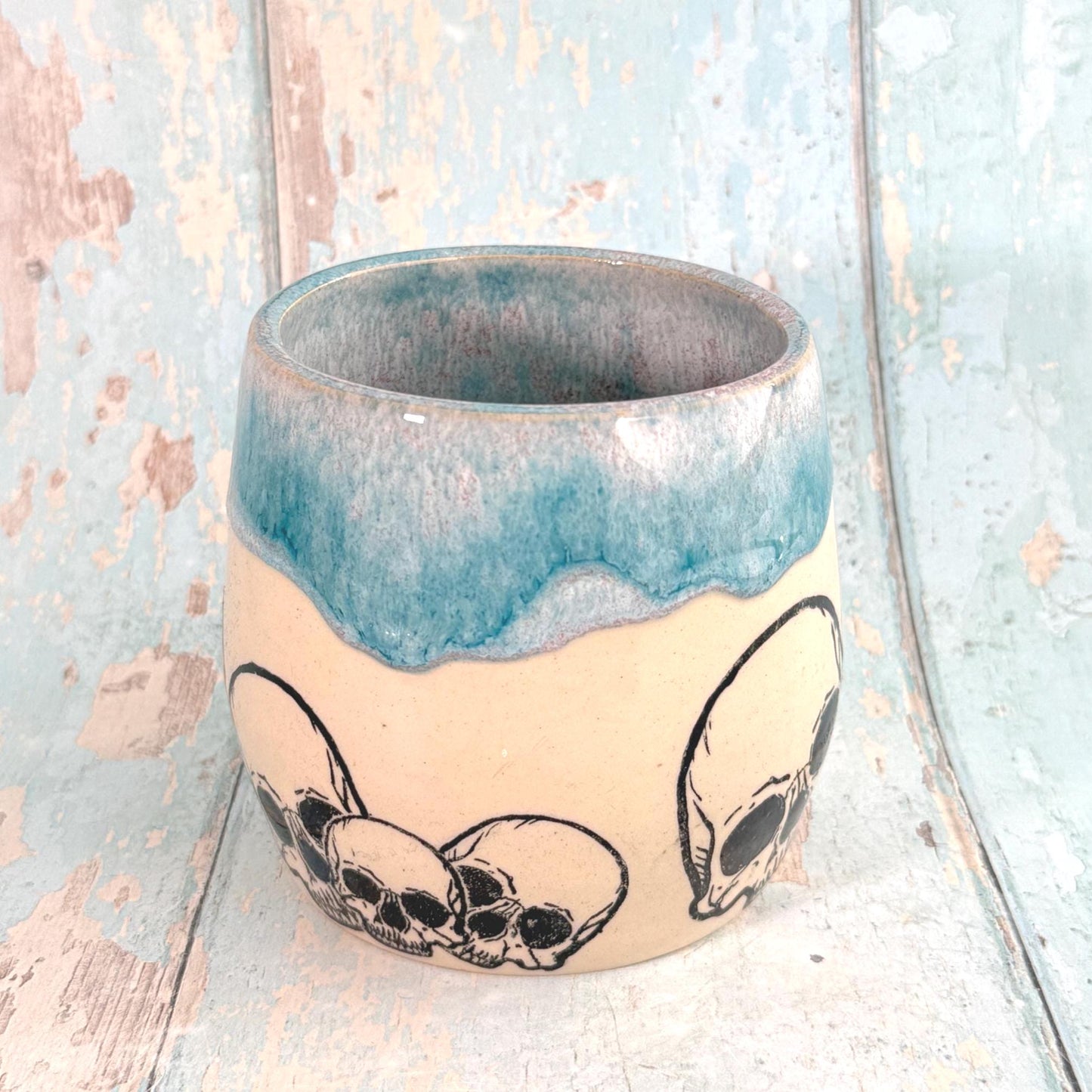 Turquoise Skull Mug, Handmade Ceramic Cup