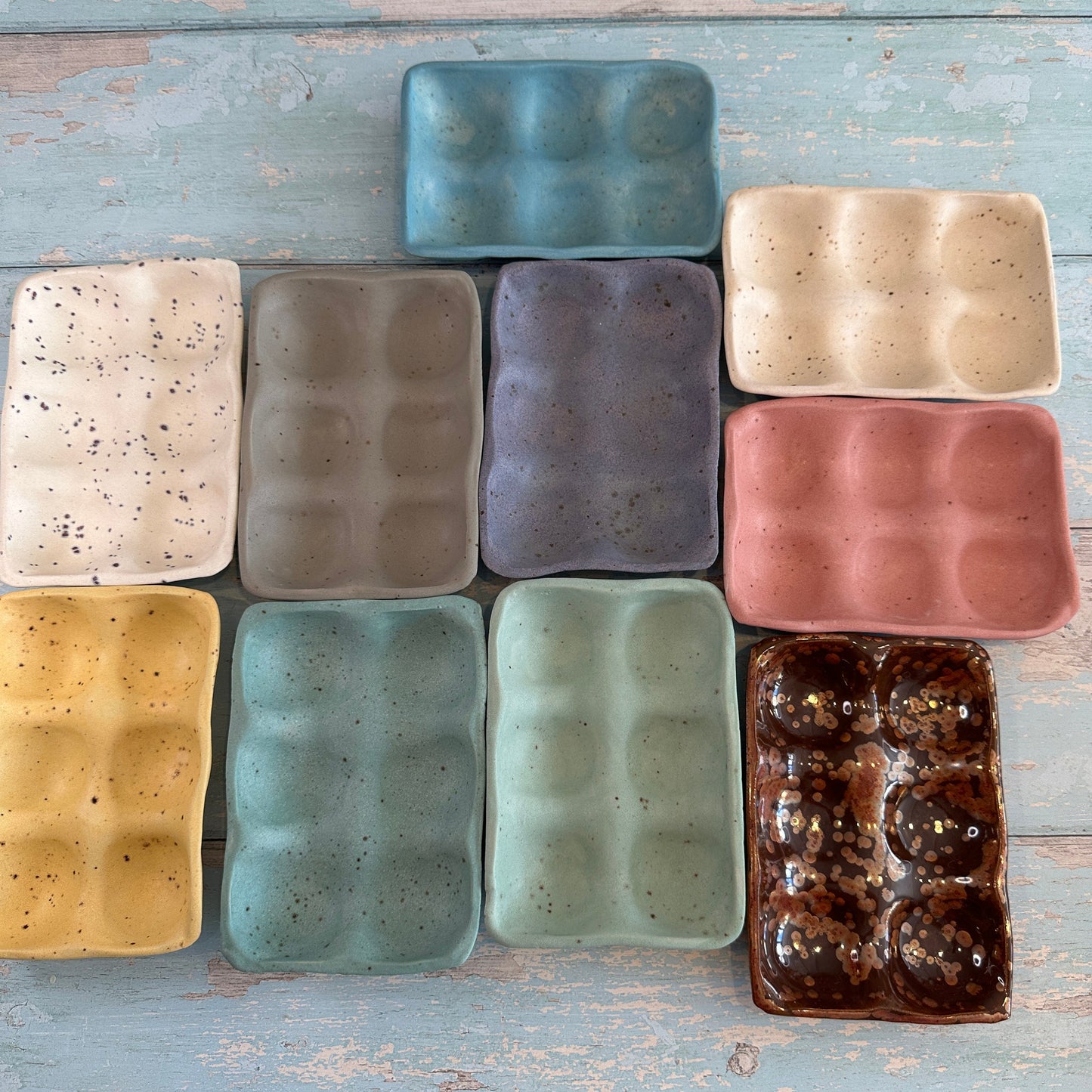 Blue Ceramic Egg Tray, Holds 6 or 12 Eggs