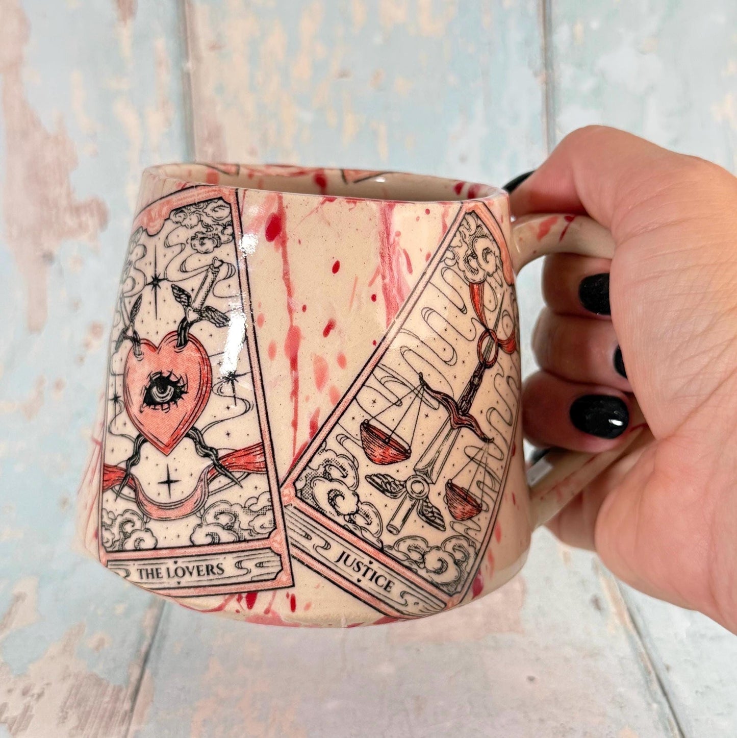 Pink and Red Tarot Mug, Large Ceramic Cup