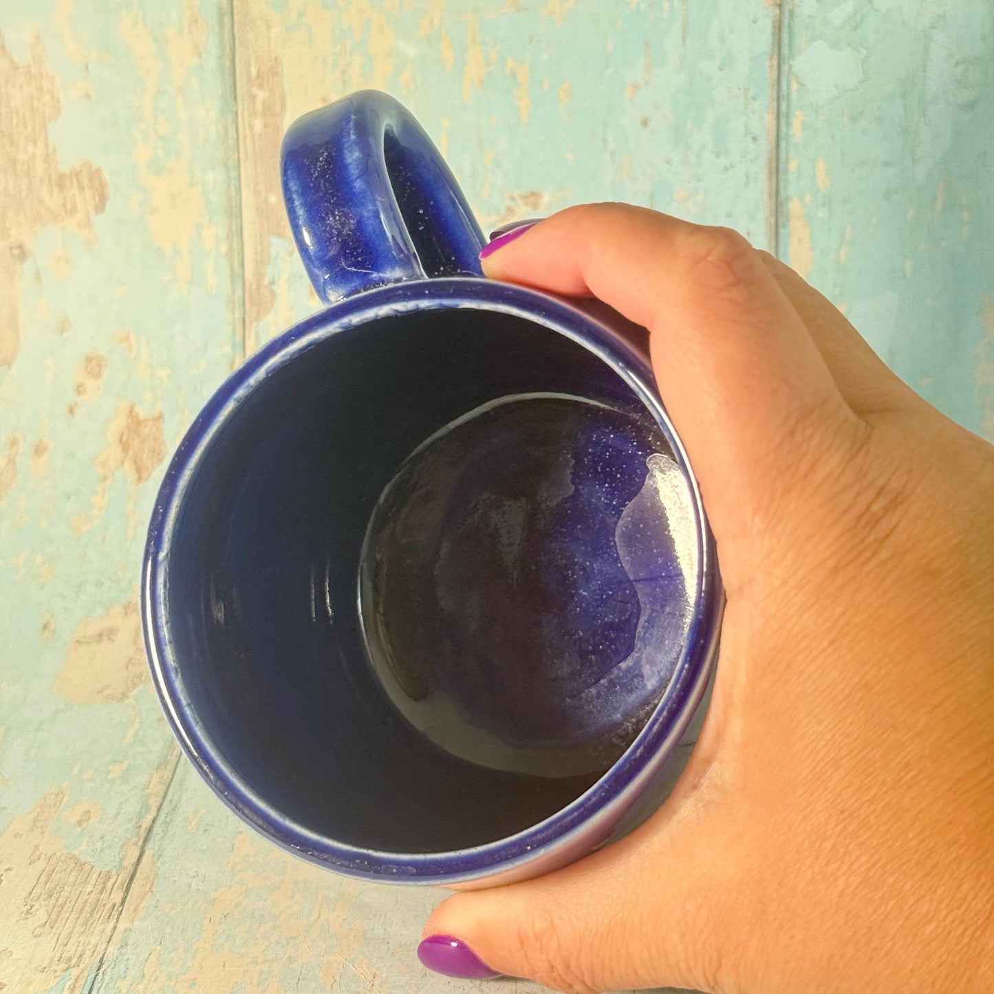 Dark Blue Gold Star Mug, Handmade Ceramic Mug