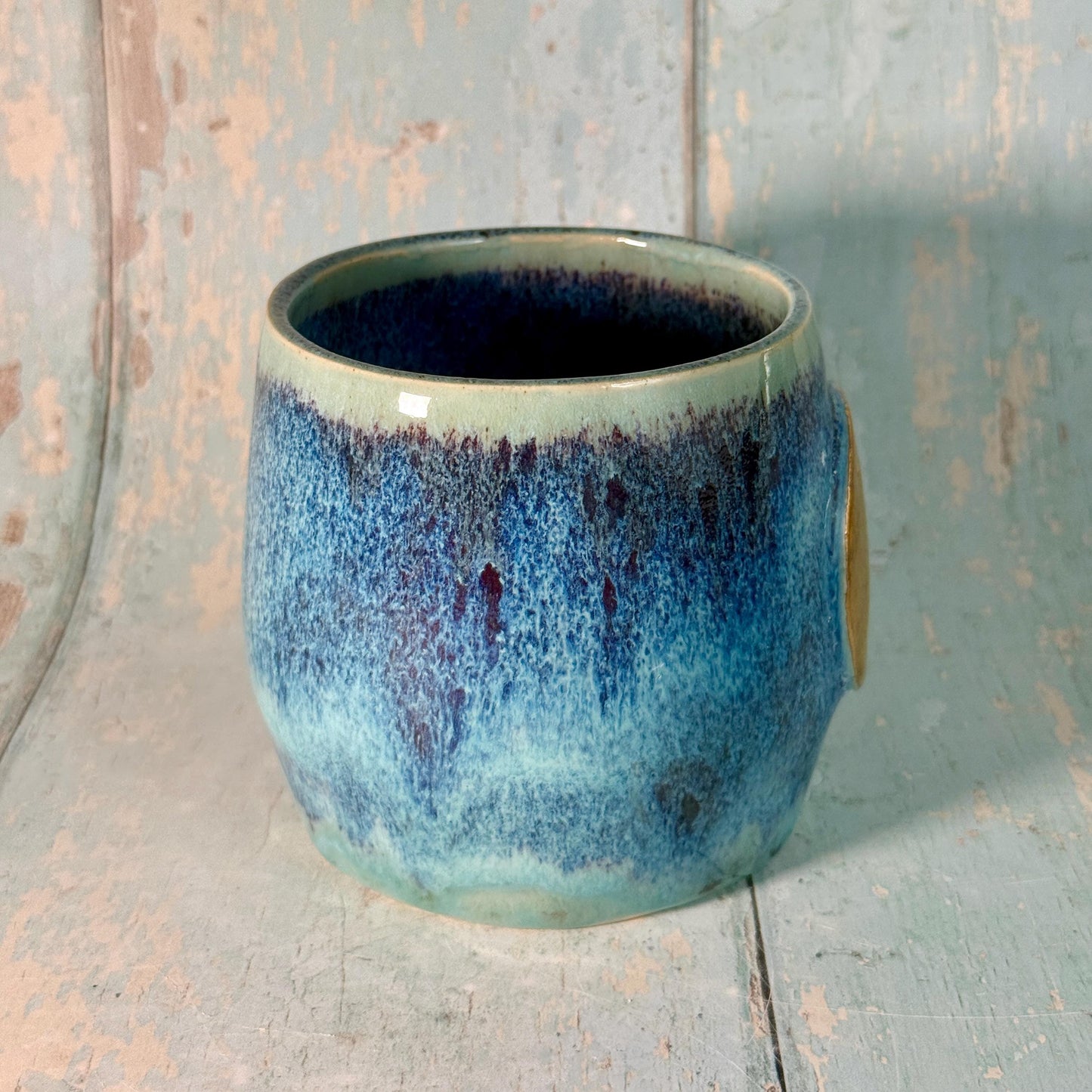 Purple and Turquoise Gold Moon Mug, Handmade Ceramic Mug