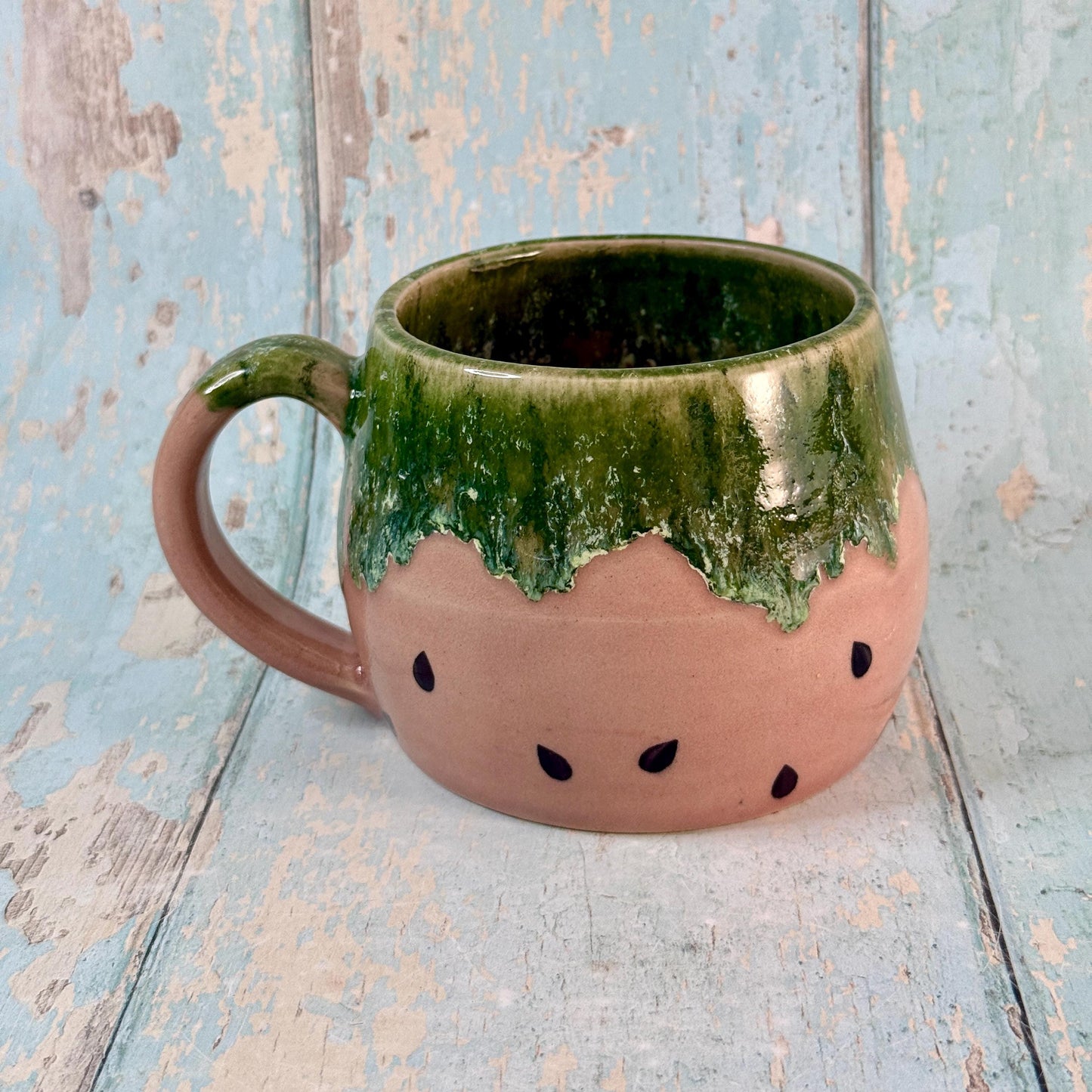 Ceramic Watermelon Mug, Large Pink and Green Cup