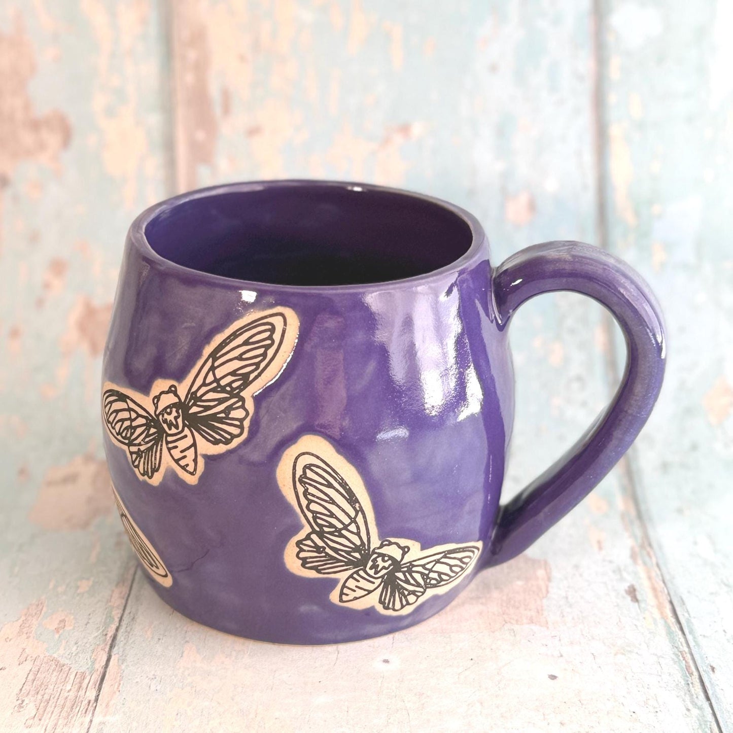 Purple Cicadas Mug, Large Ceramic Cup
