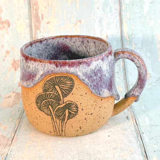 Purple Mushroom Mug, Fungi Ceramic Cup