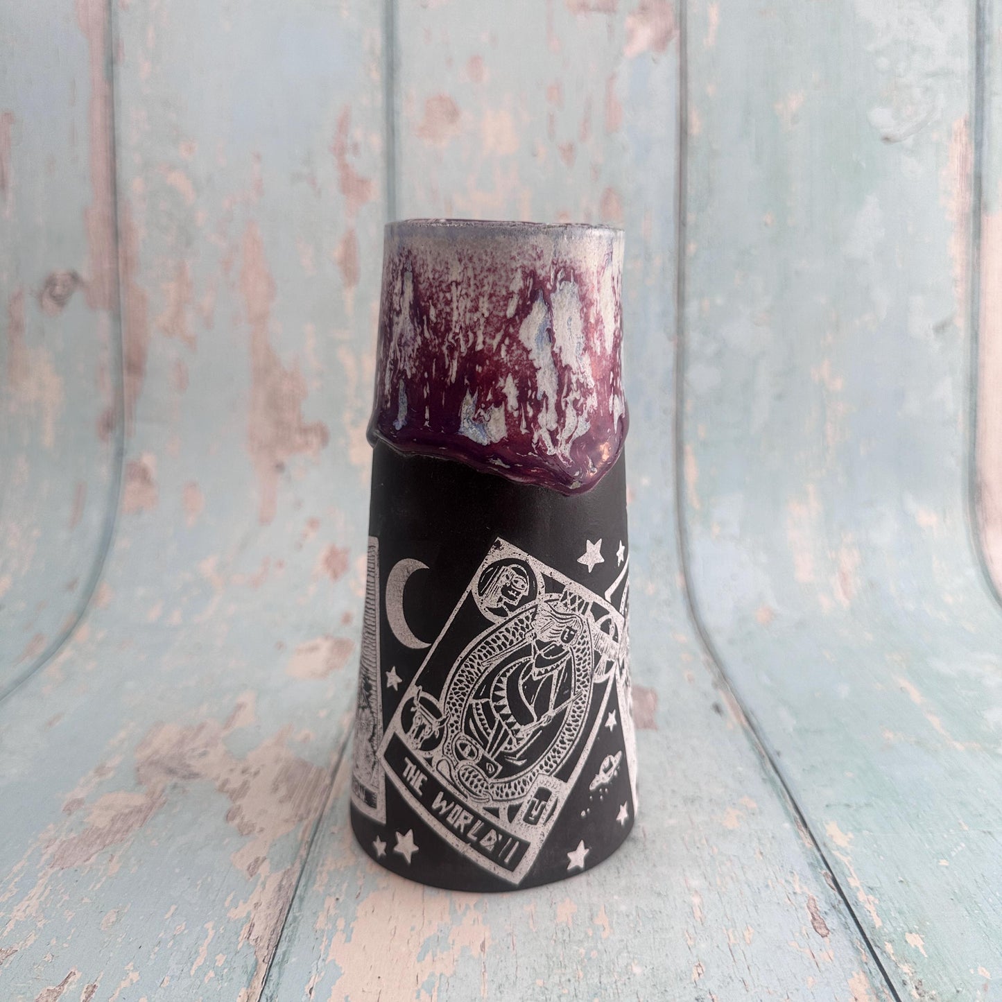 Black and Purple Tarot Ceramic Vase, Handmade Modern Pottery